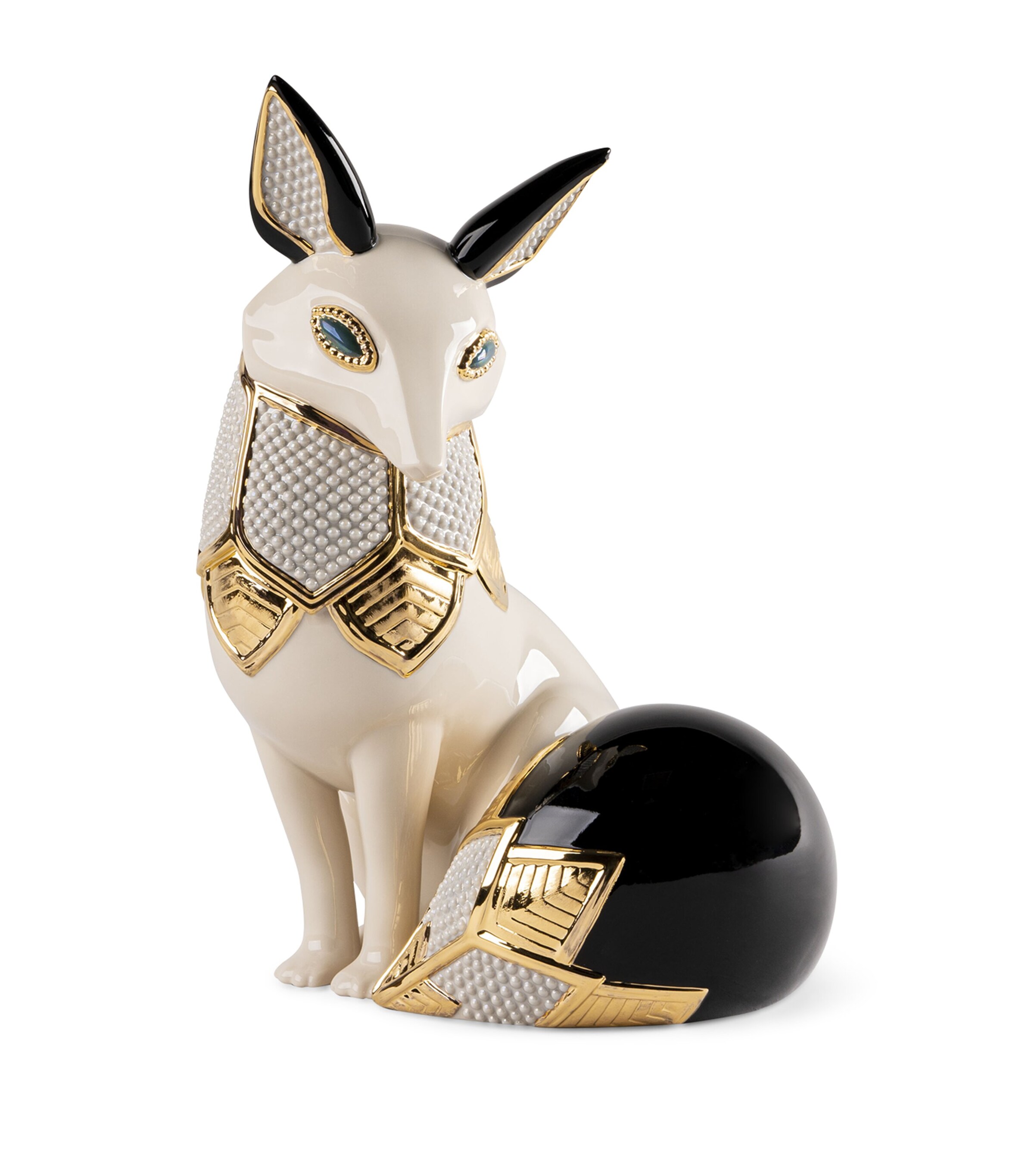 Fox Jewel Sculpture WHITE, BLACK & GOLD Image 1