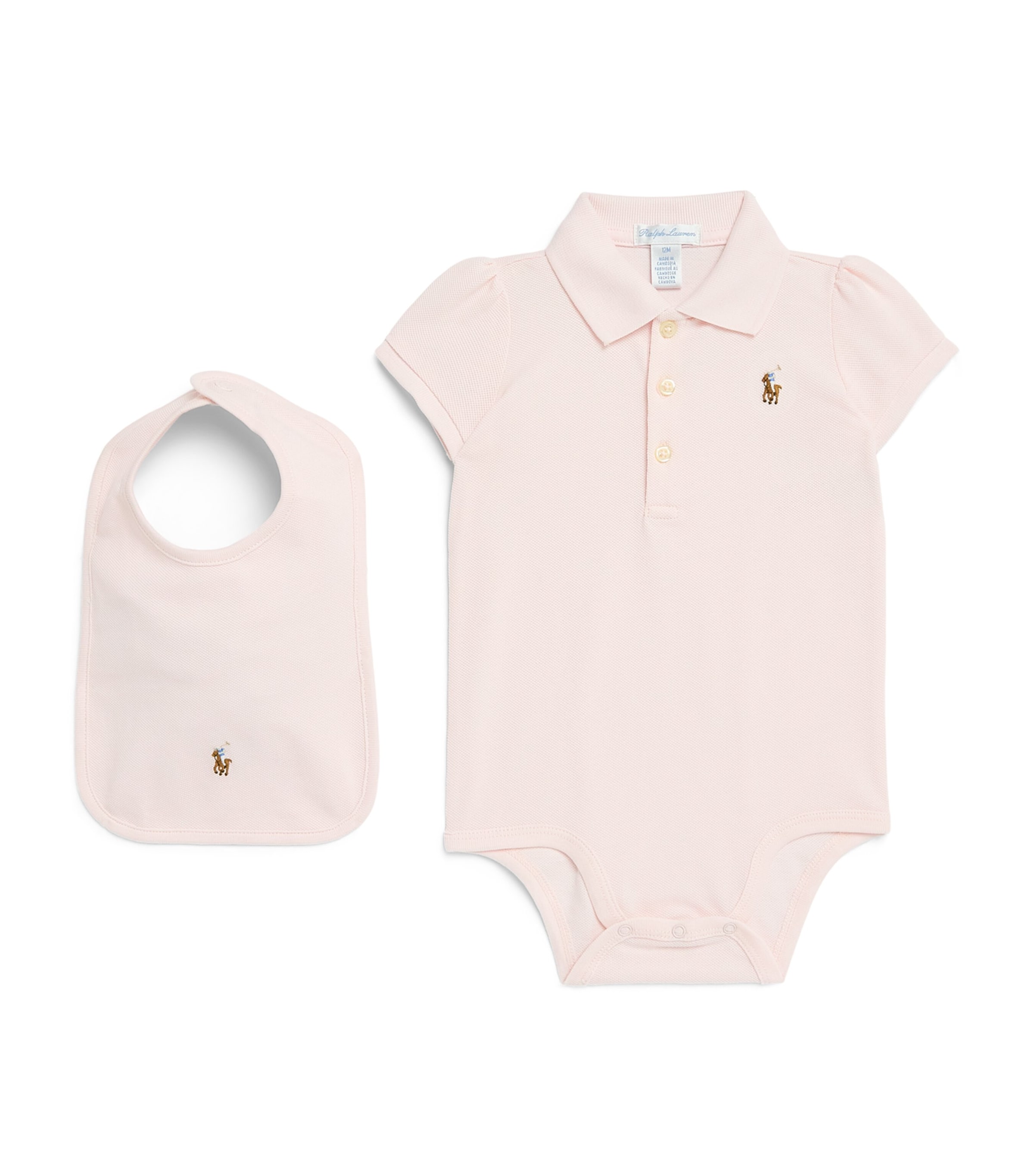 Ralph Lauren Kids Cotton Bodysuit and Bib Set (3-12 Months) Delicate Pink Image 1