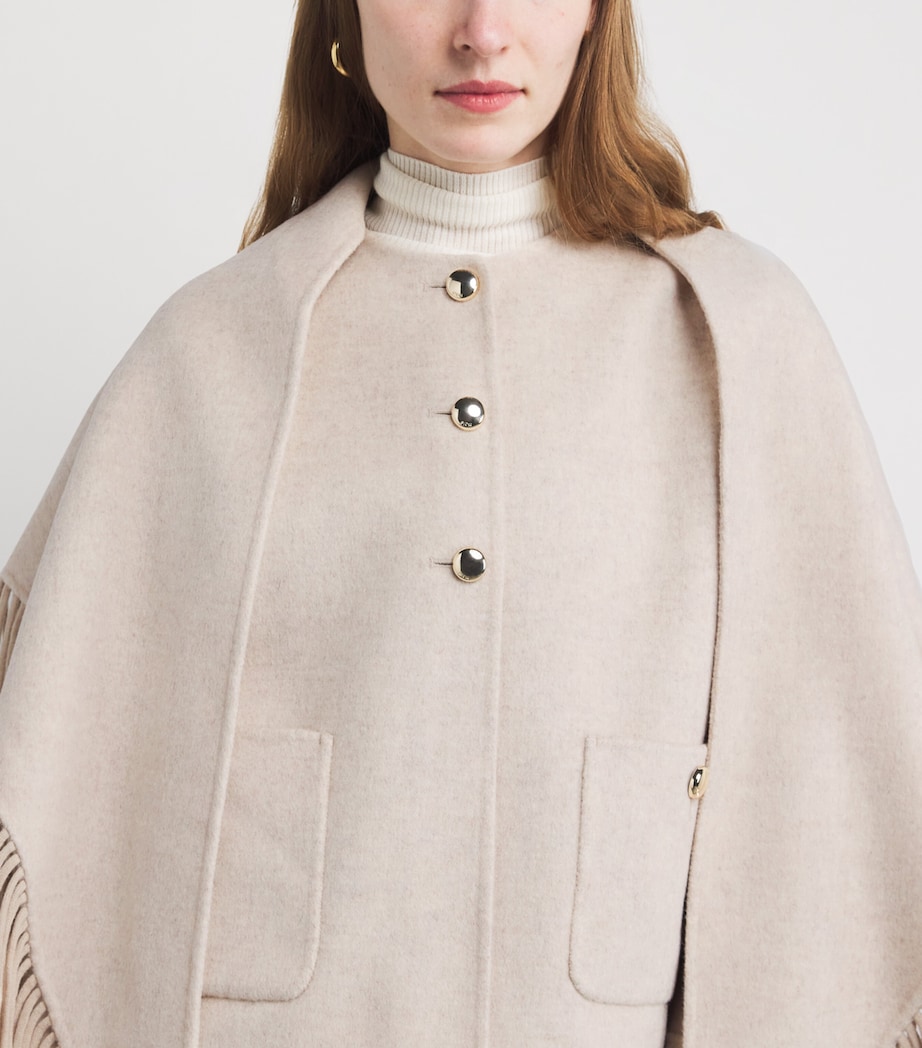 Wool-Blend Cape-Overlay Coat ECRU Image 6