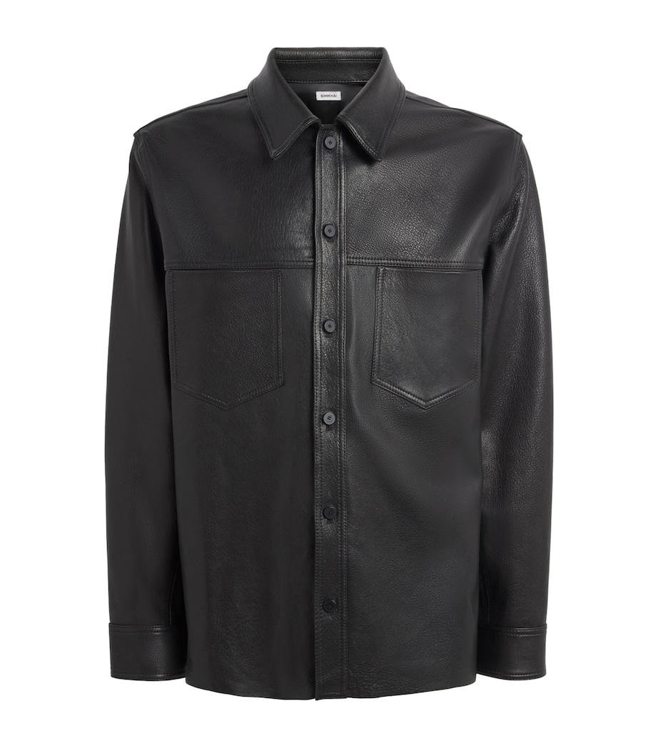 Leather Long-Sleeve Shirt BLACK Image 1