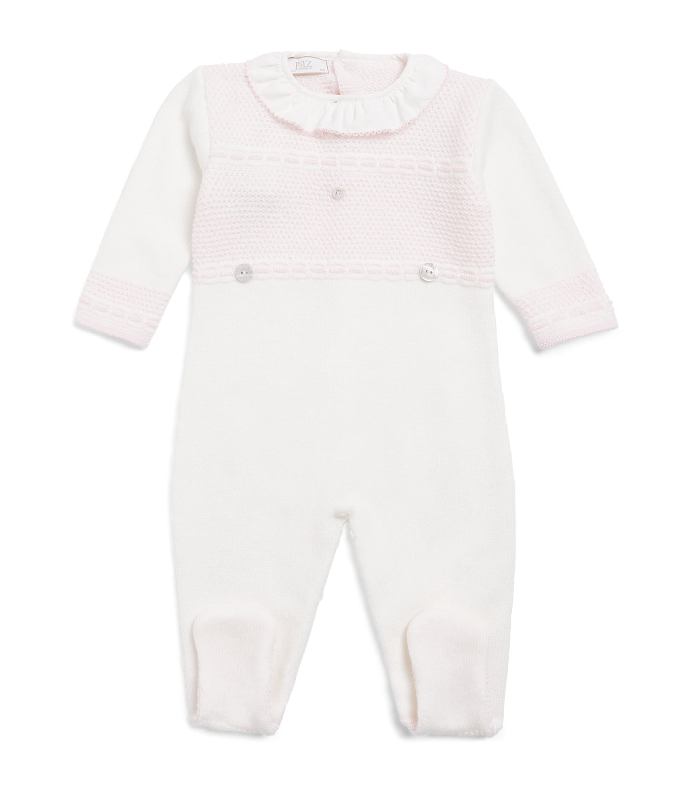 Paz Rodriguez Cotton Knitted All-In-One (0-12 Months) Cream/powder Pink Image 1