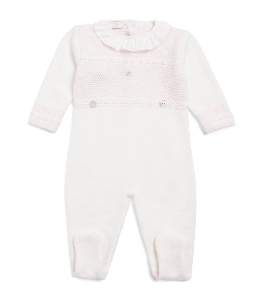 Paz Rodriguez Cotton Knitted All-In-One (0-12 Months) Cream/powder Pink Image 1