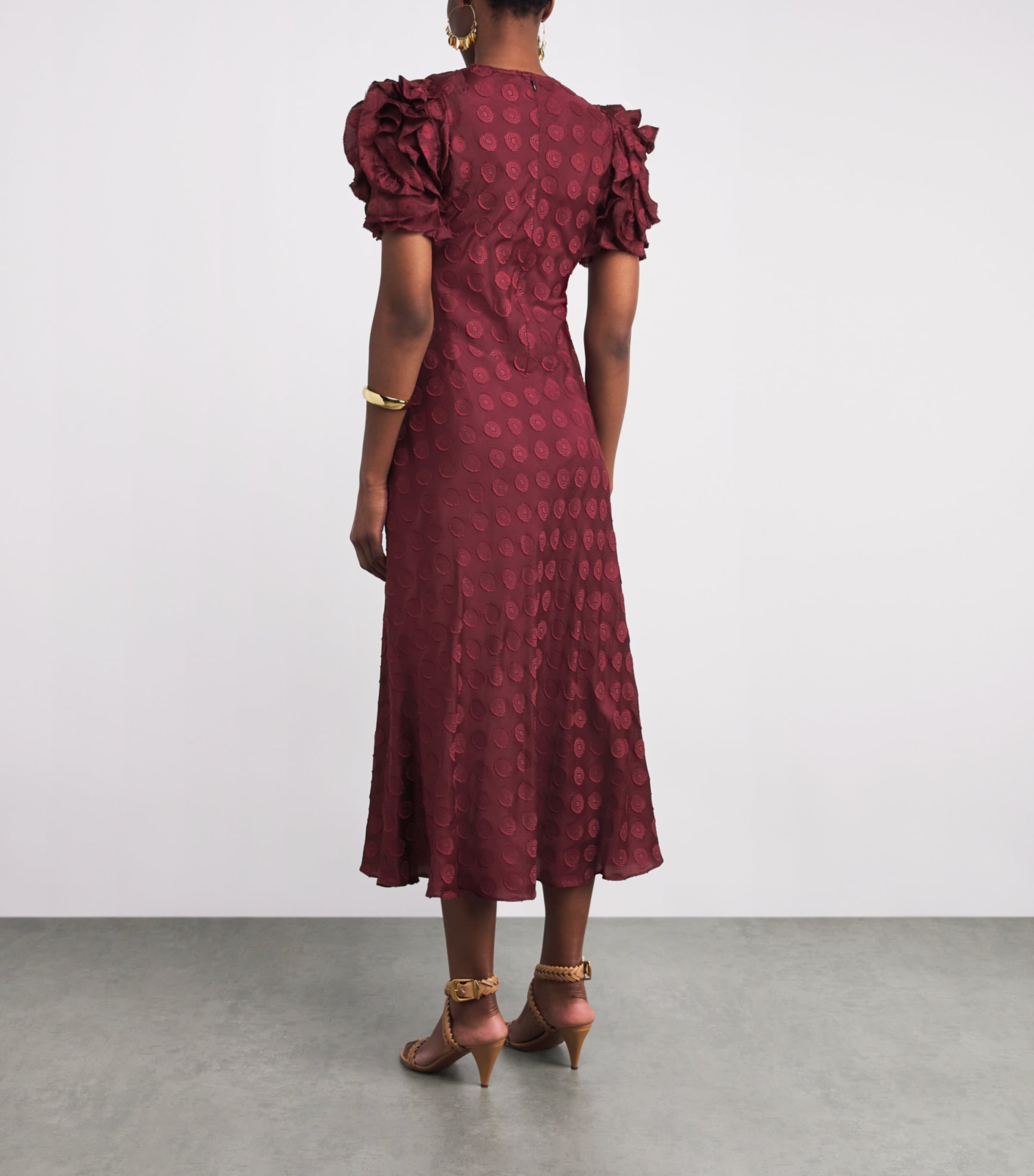 Ruffle-Sleeve Elvia Midi Dress CLARET Image 3