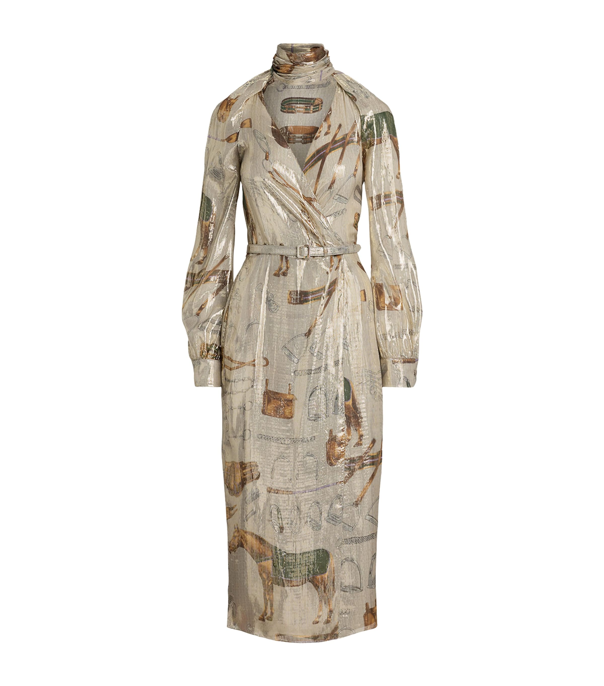 Ralph Lauren Silk Lamé Midi Dress In Green