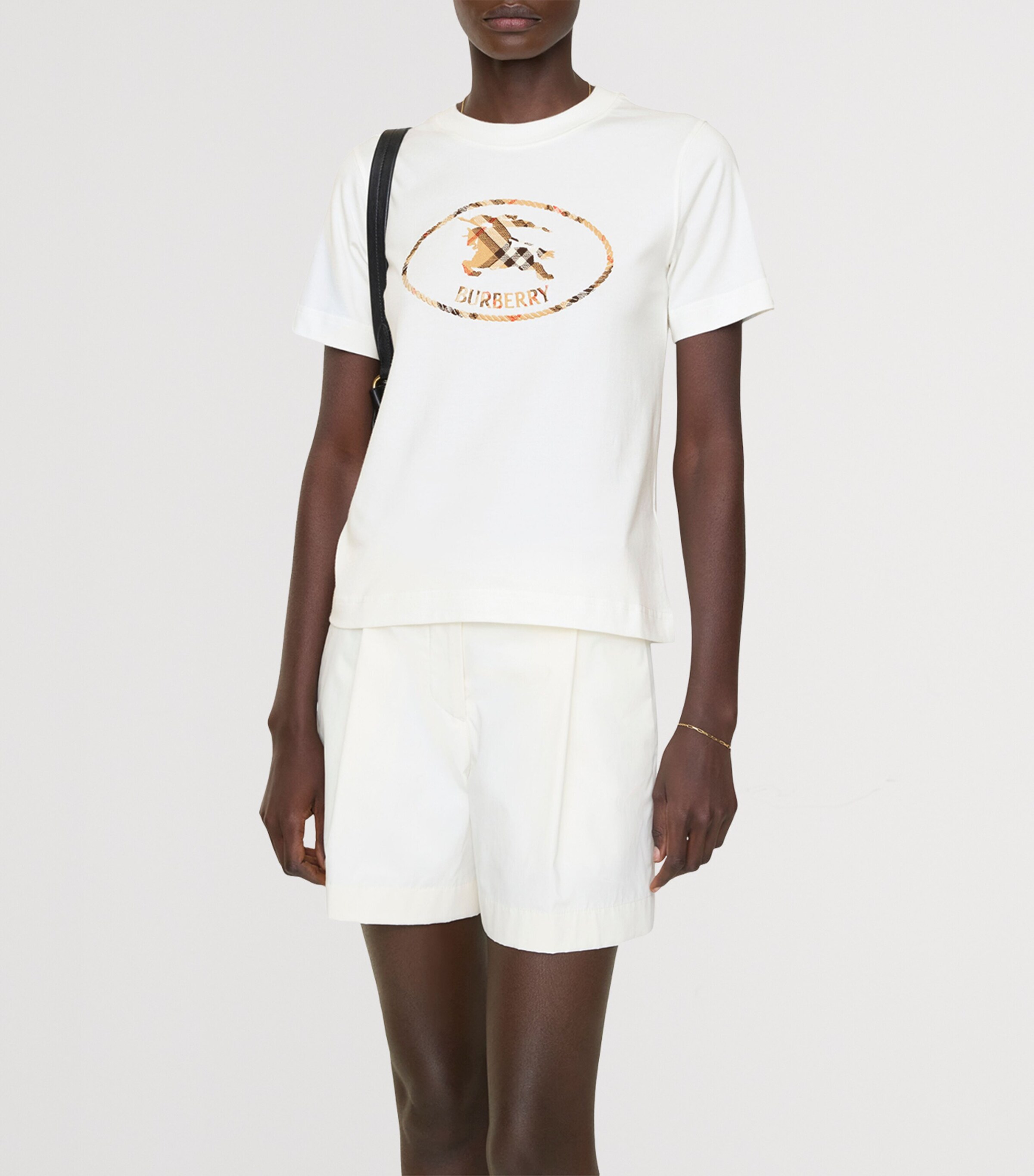 Burberry Womens Cotton Check EKD T-Shirt Chalk Image 2
