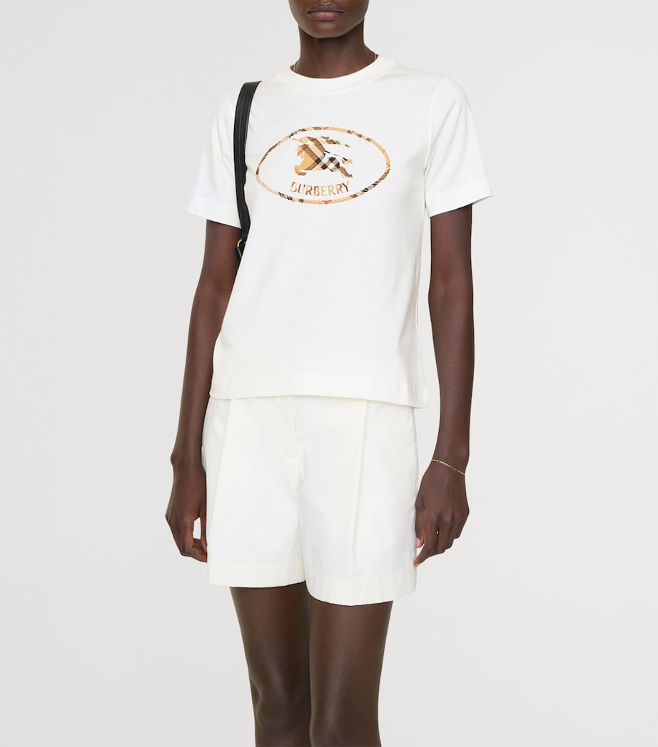 Burberry Womens Cotton Check EKD T-Shirt Chalk Image 2
