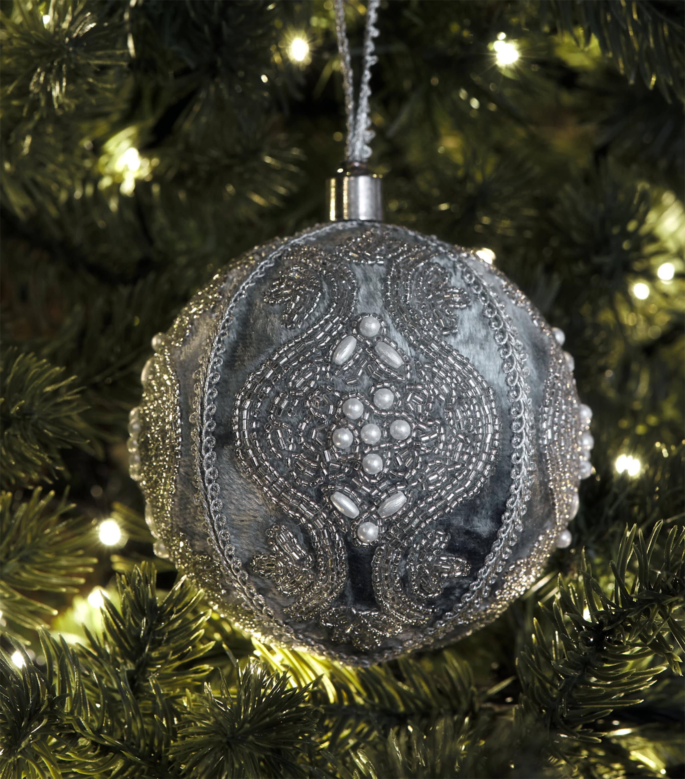 Harrods Velvet Beaded Bauble Gray/silver Image 3