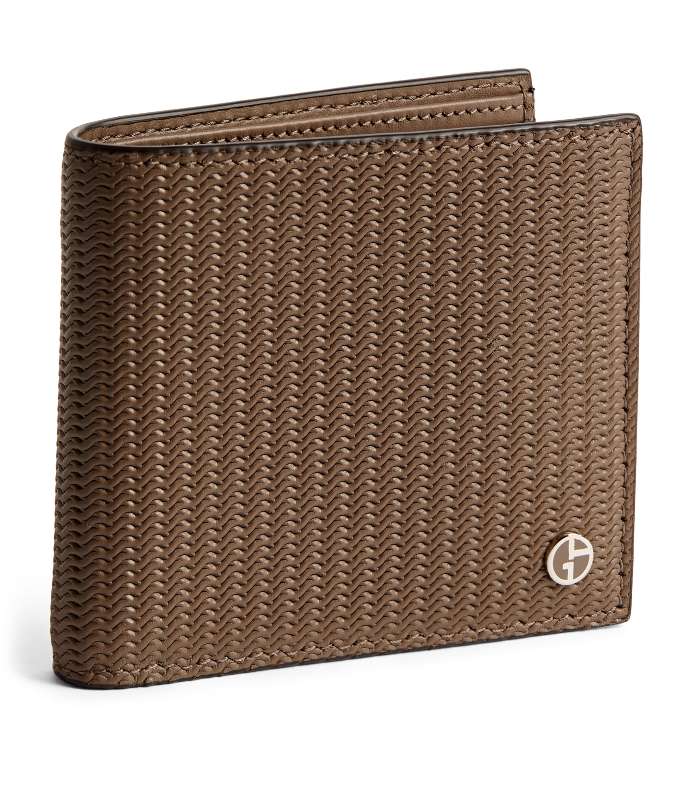 GIORGIO ARMANI LEATHER WAVE-EMBOSSED BIFOLD WALLET 