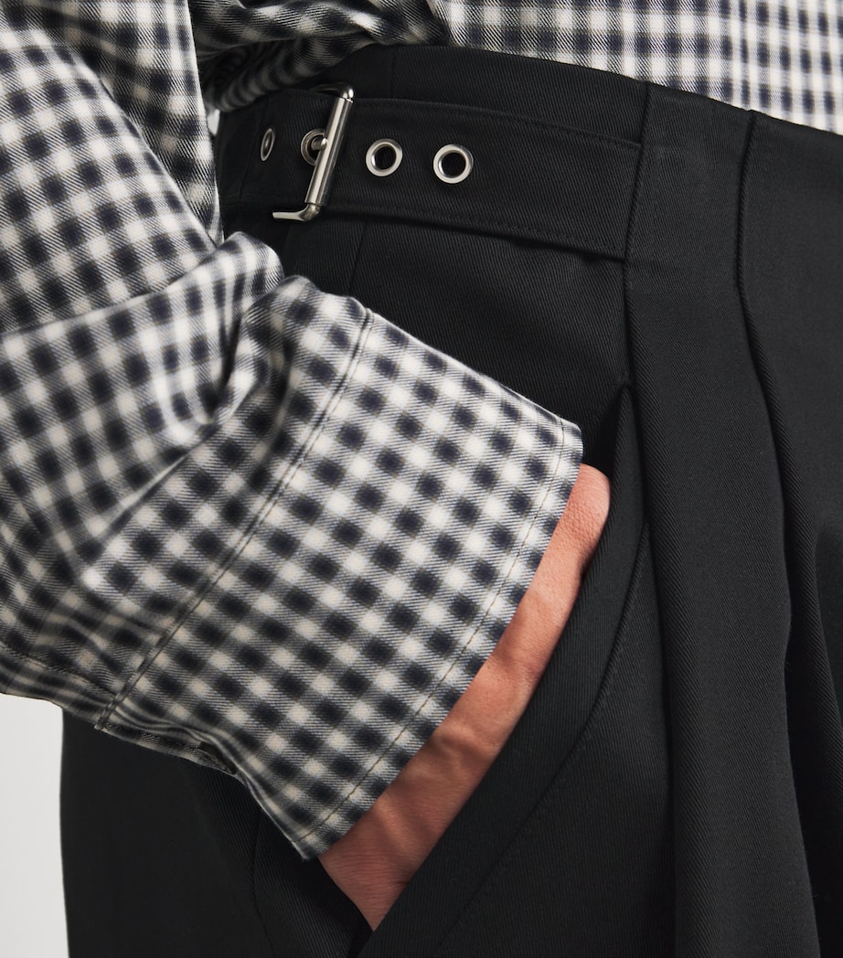 Belt-Detail Pleated Wide-Leg Trousers BLACK BK Image 6