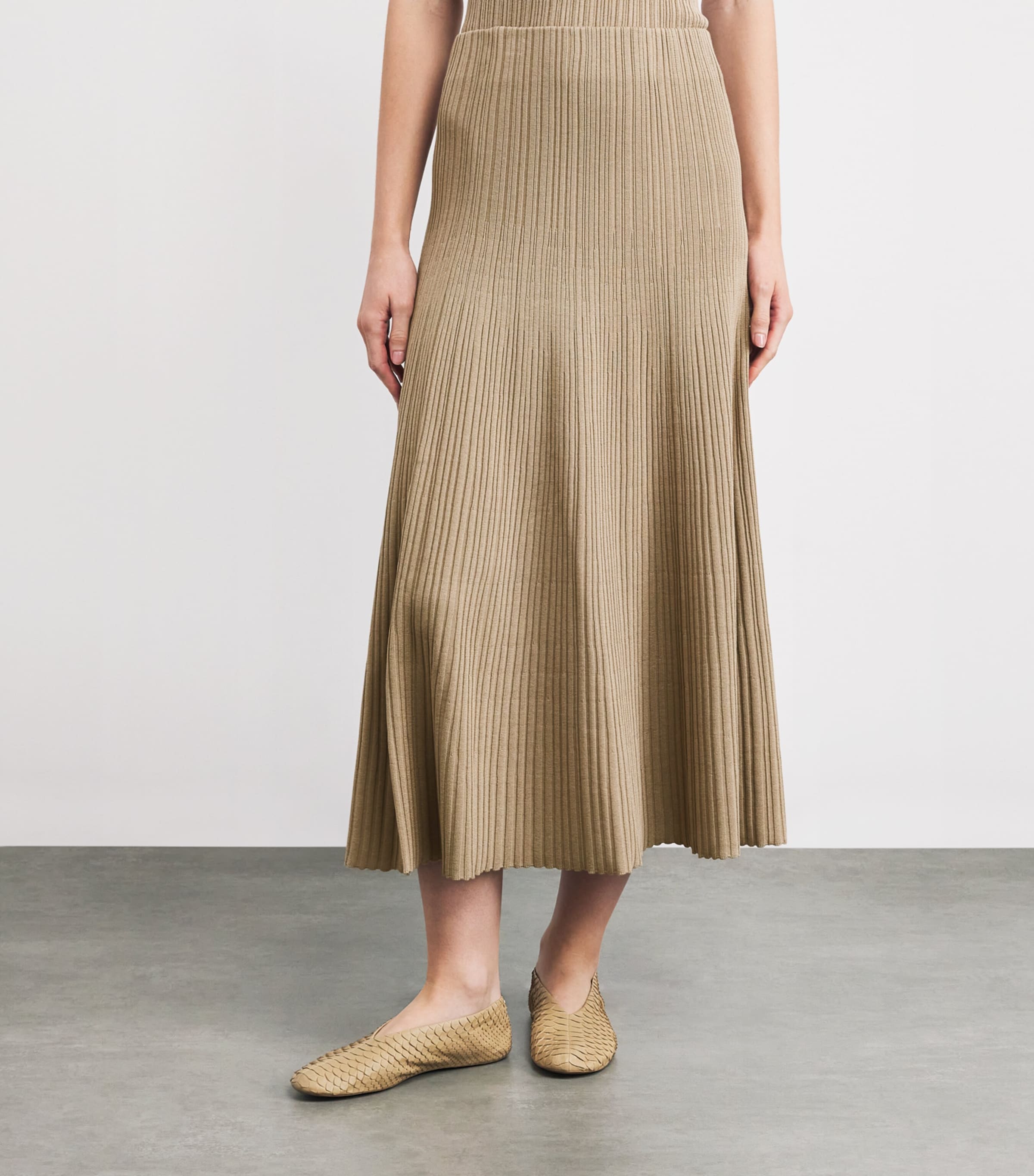 Agnona Womens Cotton-Silk Midi Skirt Light Brown Khaki Image 3