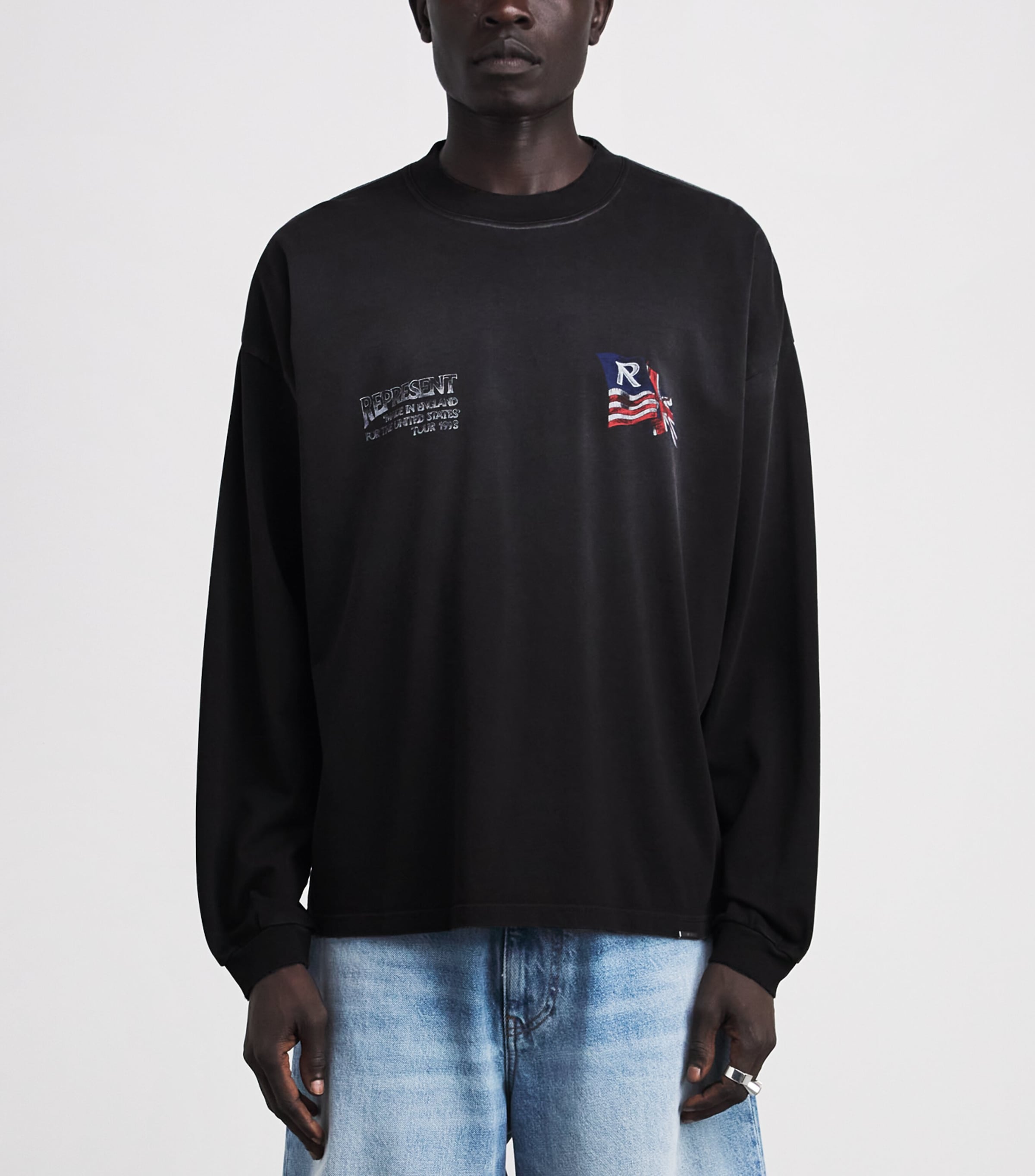 Represent Mens Cotton Eagle Long-Sleeve T-Shirt Black Image 4