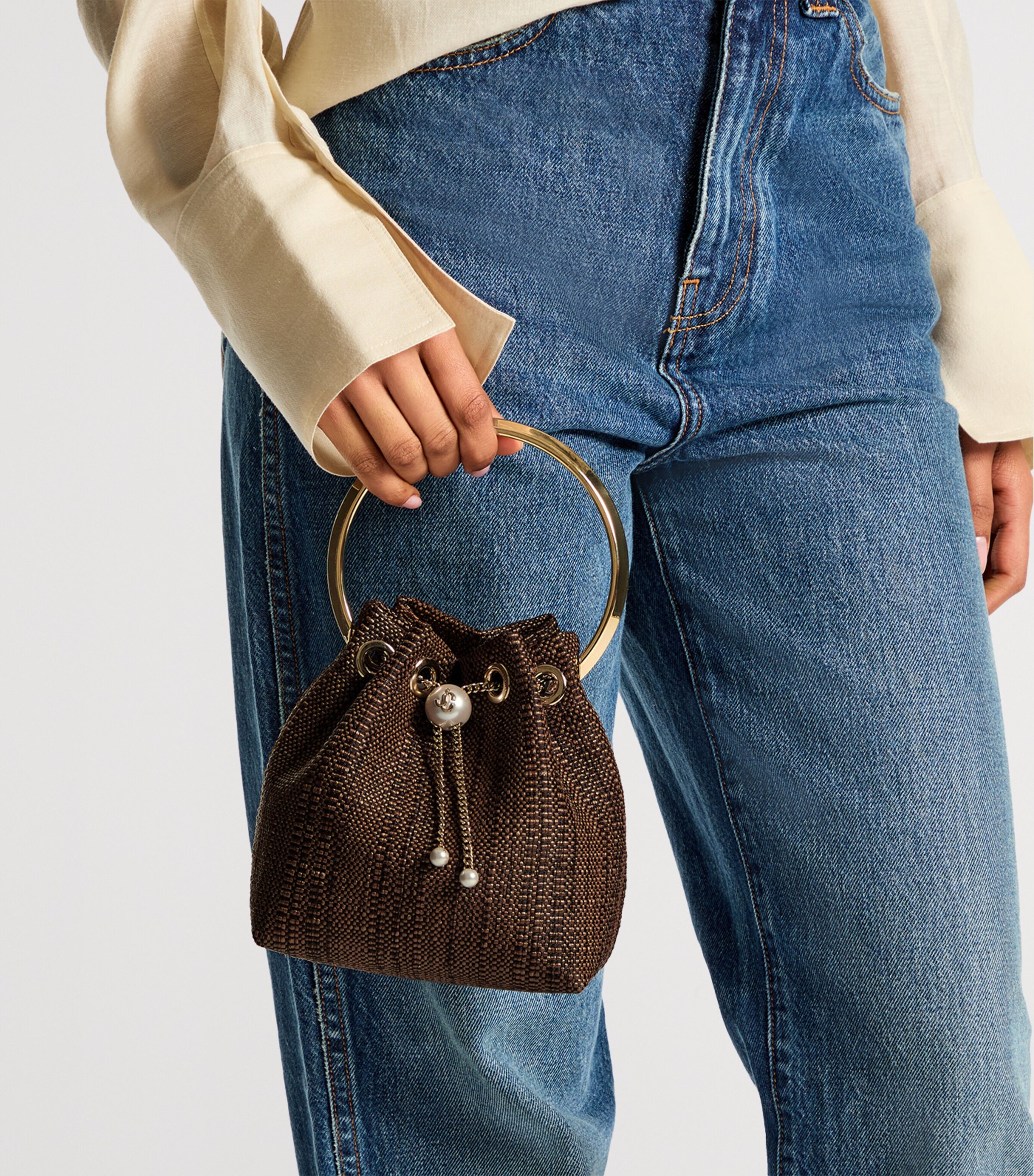 Jimmy Choo Bon Bon Woven Top-Handle Bag Tan/light Gold Image 2