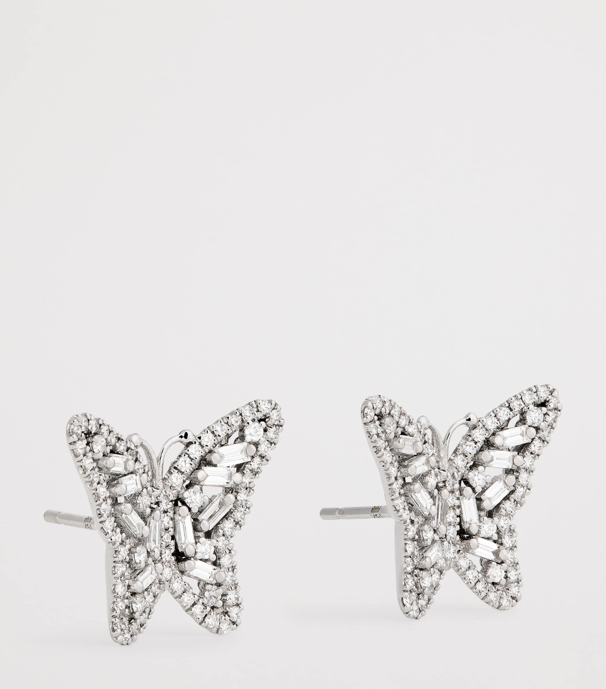 White Gold and Diamond Bold Butterfly Stud Earrings 18K WG/WD Image 3
