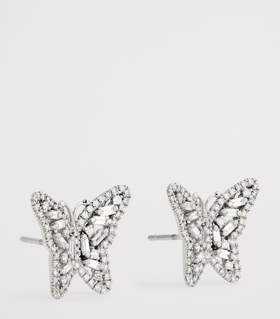 White Gold and Diamond Bold Butterfly Stud Earrings 18K WG/WD Image 3