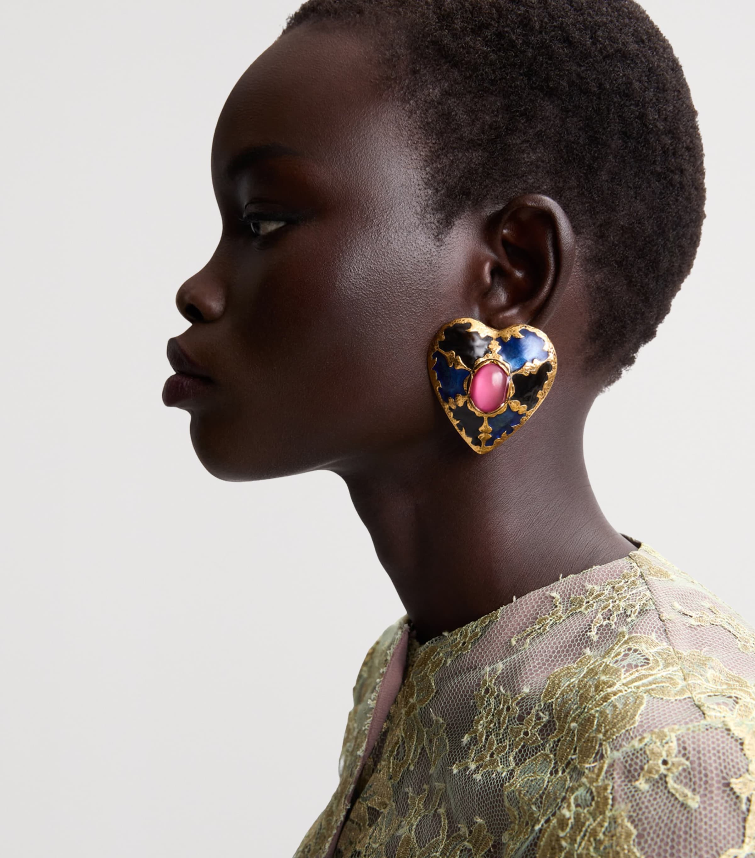 Saint Laurent Enamel Heart Clip-On Earrings Image 2