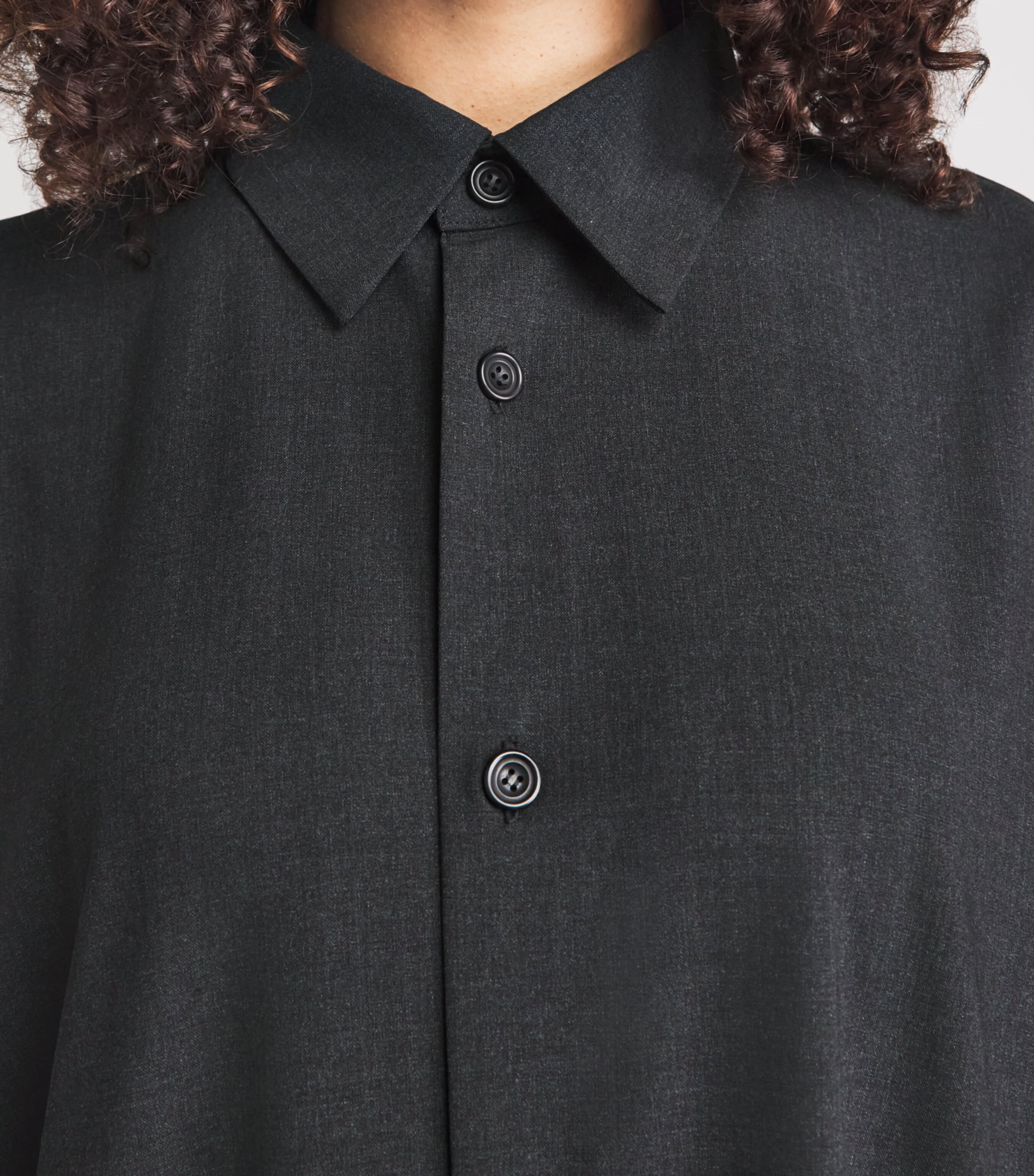Eskandar Womens Stretch-Wool Midi Shirt Dress Coal Image 3