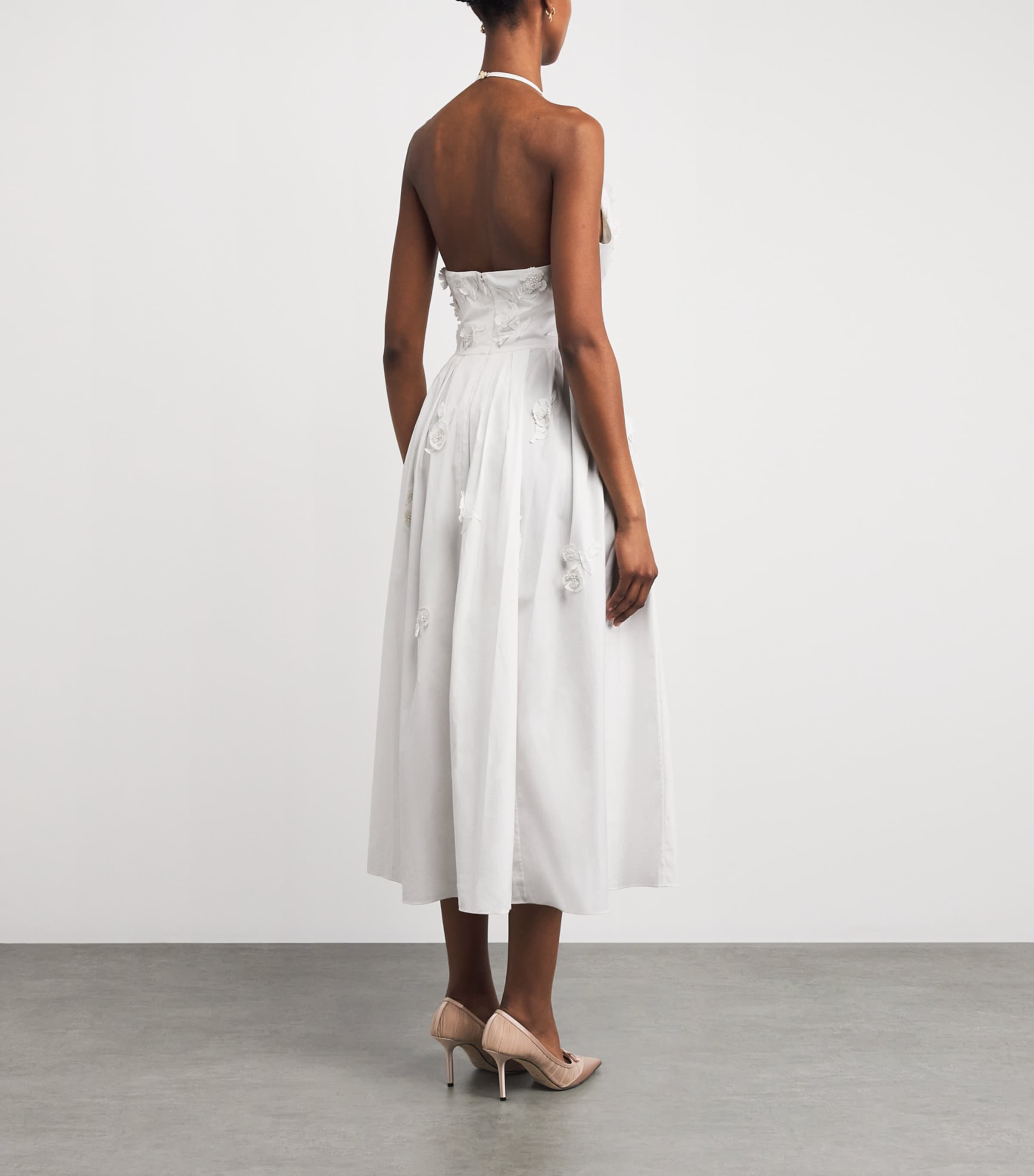 Carolina Herrera Womens Cotton-Blend Floral Halterneck Midi Dress White Image 4
