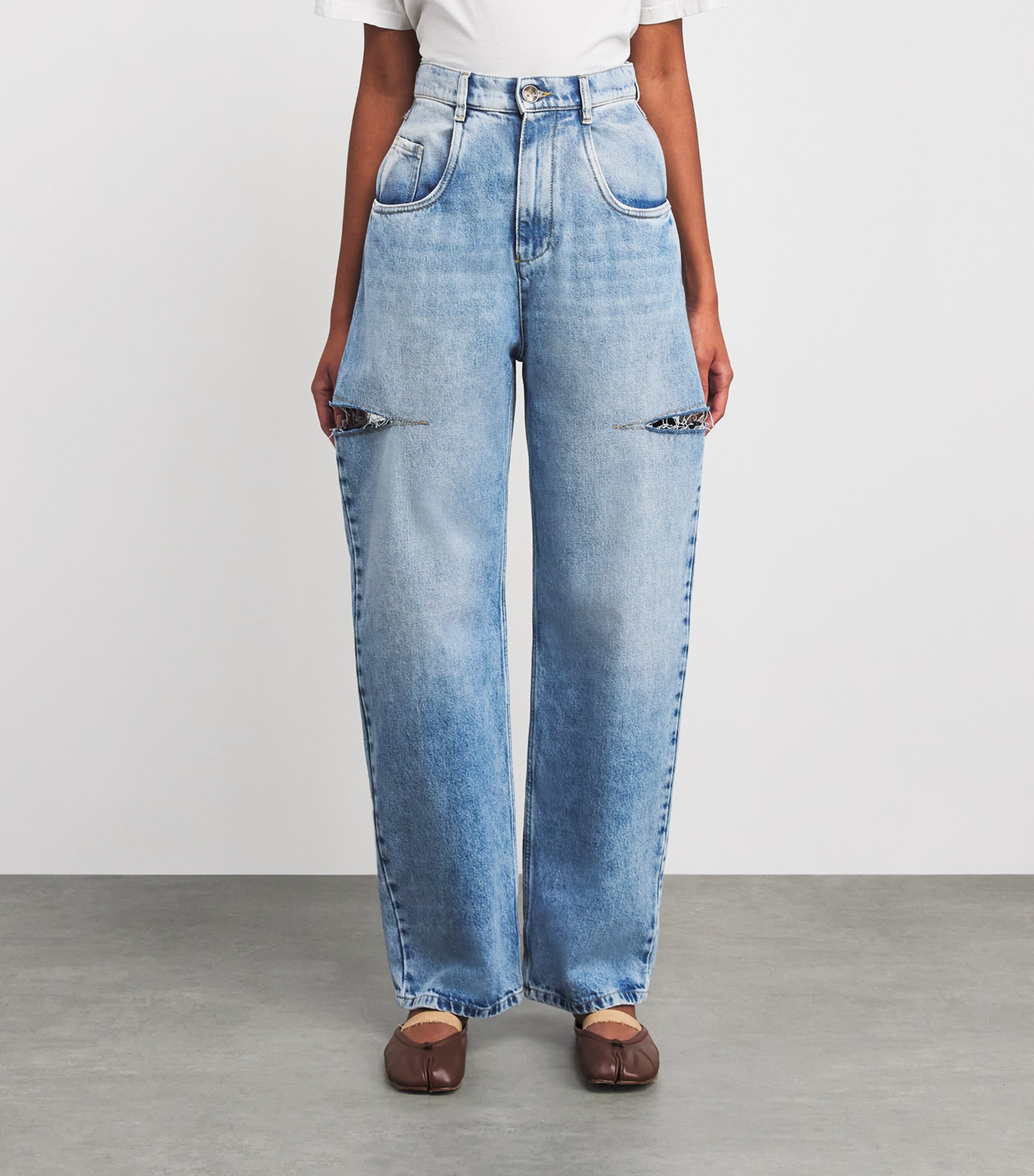 Maison Margiela Womens Distressed Wide-Leg Jeans Denim Image 3