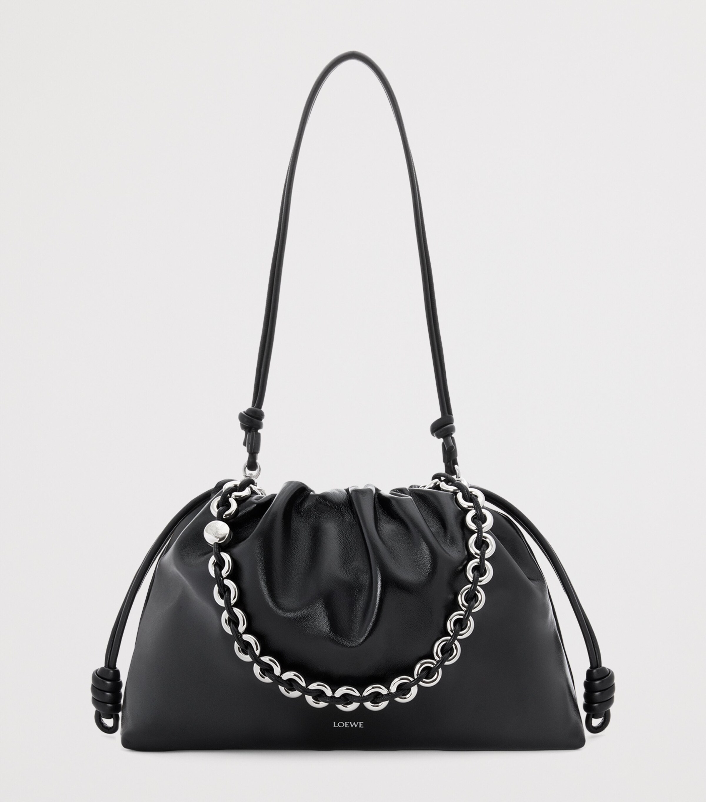 Large Leather Flamenco Purse Shoulder Bag BLACK Image 6