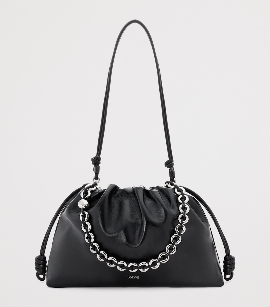 Large Leather Flamenco Purse Shoulder Bag BLACK Image 6