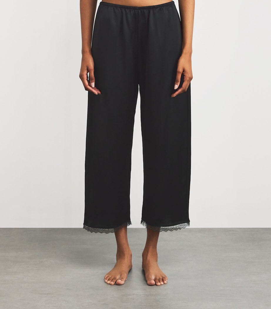 Satin Lace-Trim Barb Cropped Trousers BLACK Image 3
