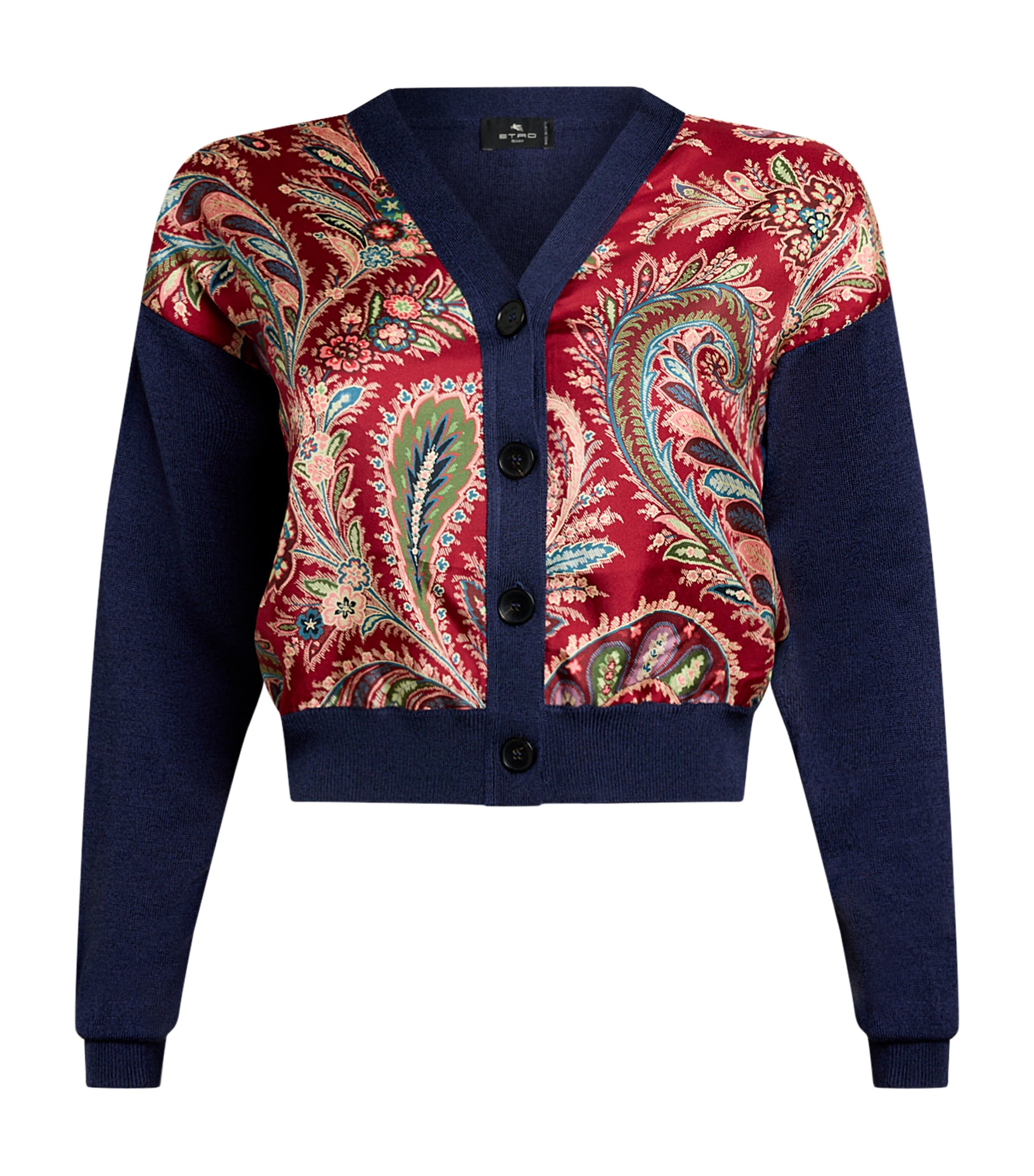 Etro Cropped Cardigan With Printed Insert In Purple
