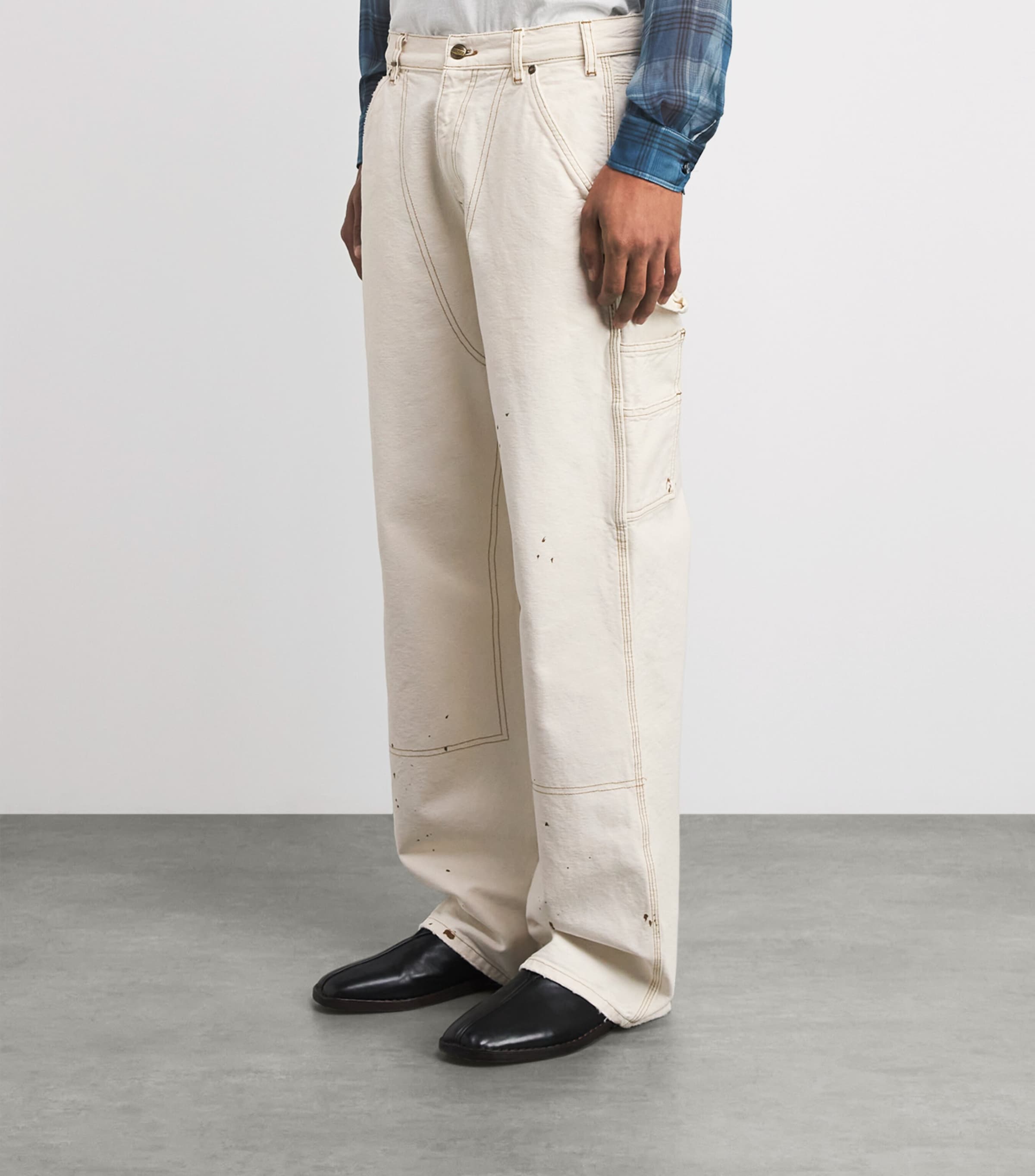 Cherry Los Angeles Mens Cotton Paint Splatter Carpenter Trousers Vintage White Image 4