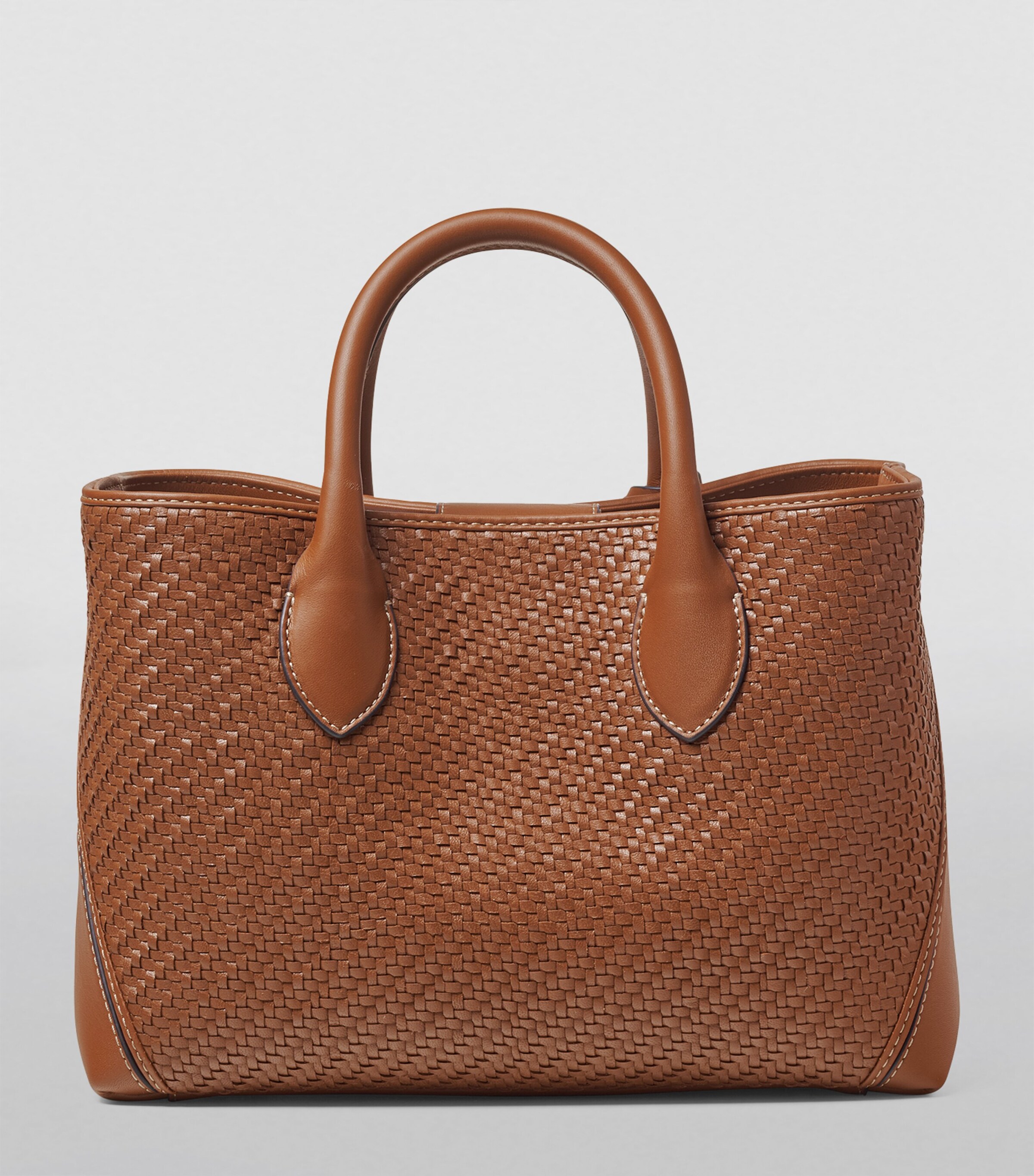 Aspinal Of London Midi Woven Leather London Tote Bag Tan Image 4