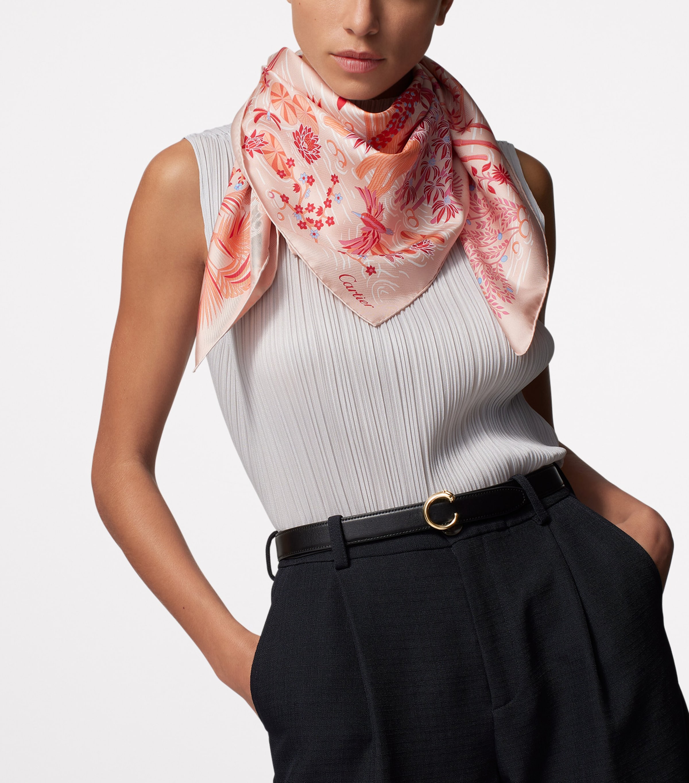 Silk Panthère Greenhouse Scarf CHERRY RED/PINK Image 4