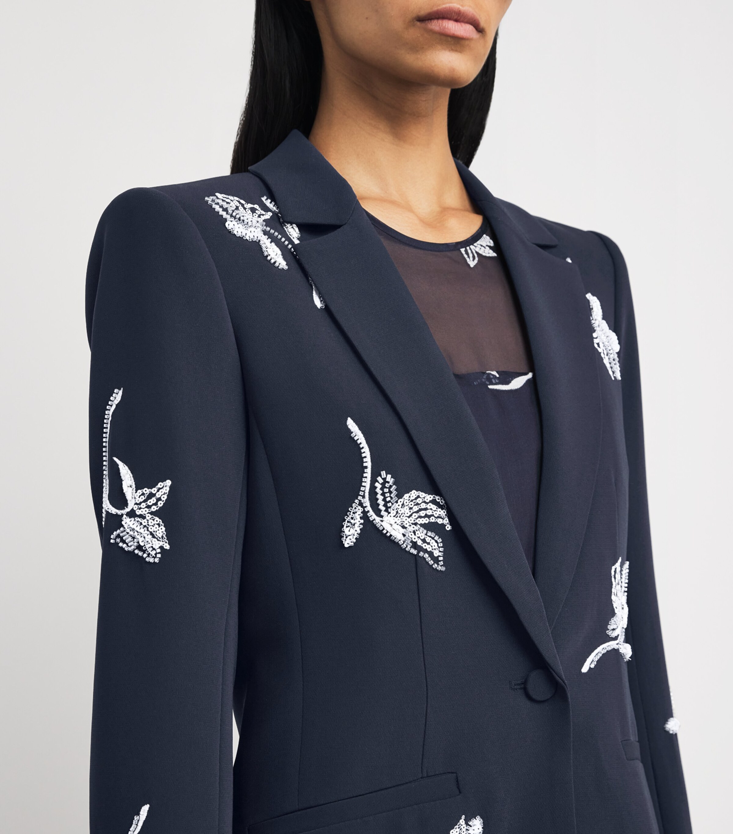 Cinq A Sept Womens Beaded Falling Lillies Karlie Blazer Navy/ivory Image 6