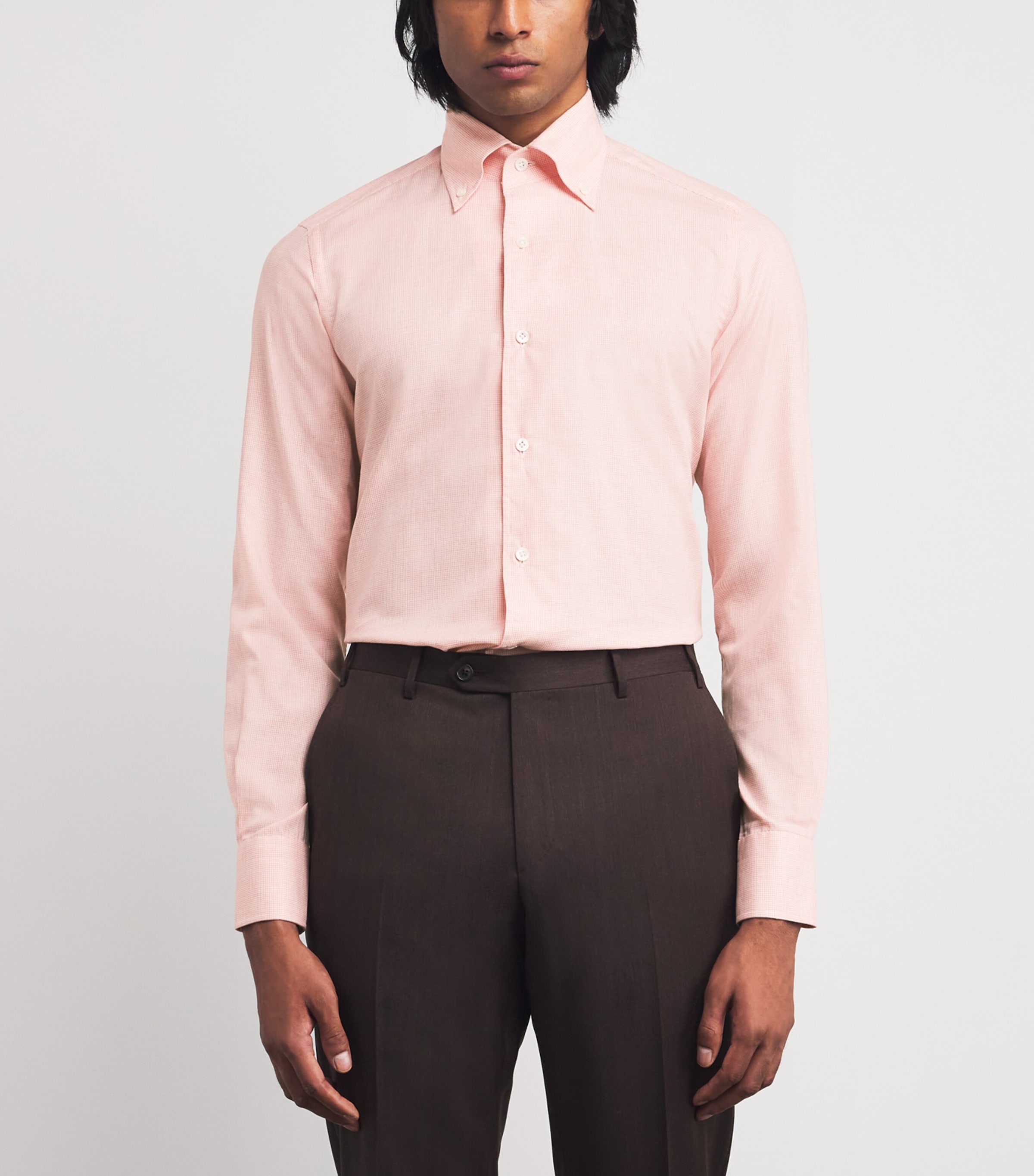 100HANDS Mens Cotton Puppytooth Shirt Grapefruit Pink Image 3