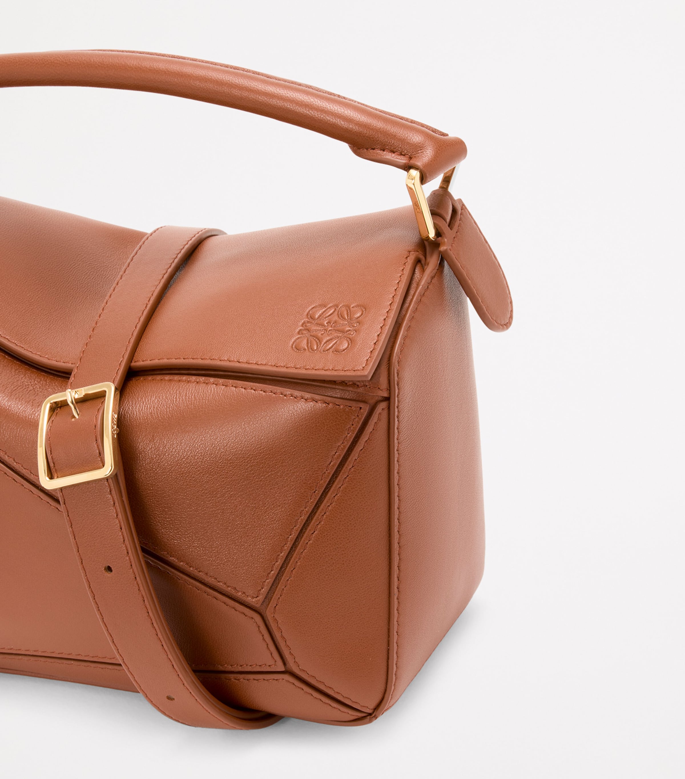 Small Leather Featherlight Puzzle Top-Handle Bag BROWN Image 3