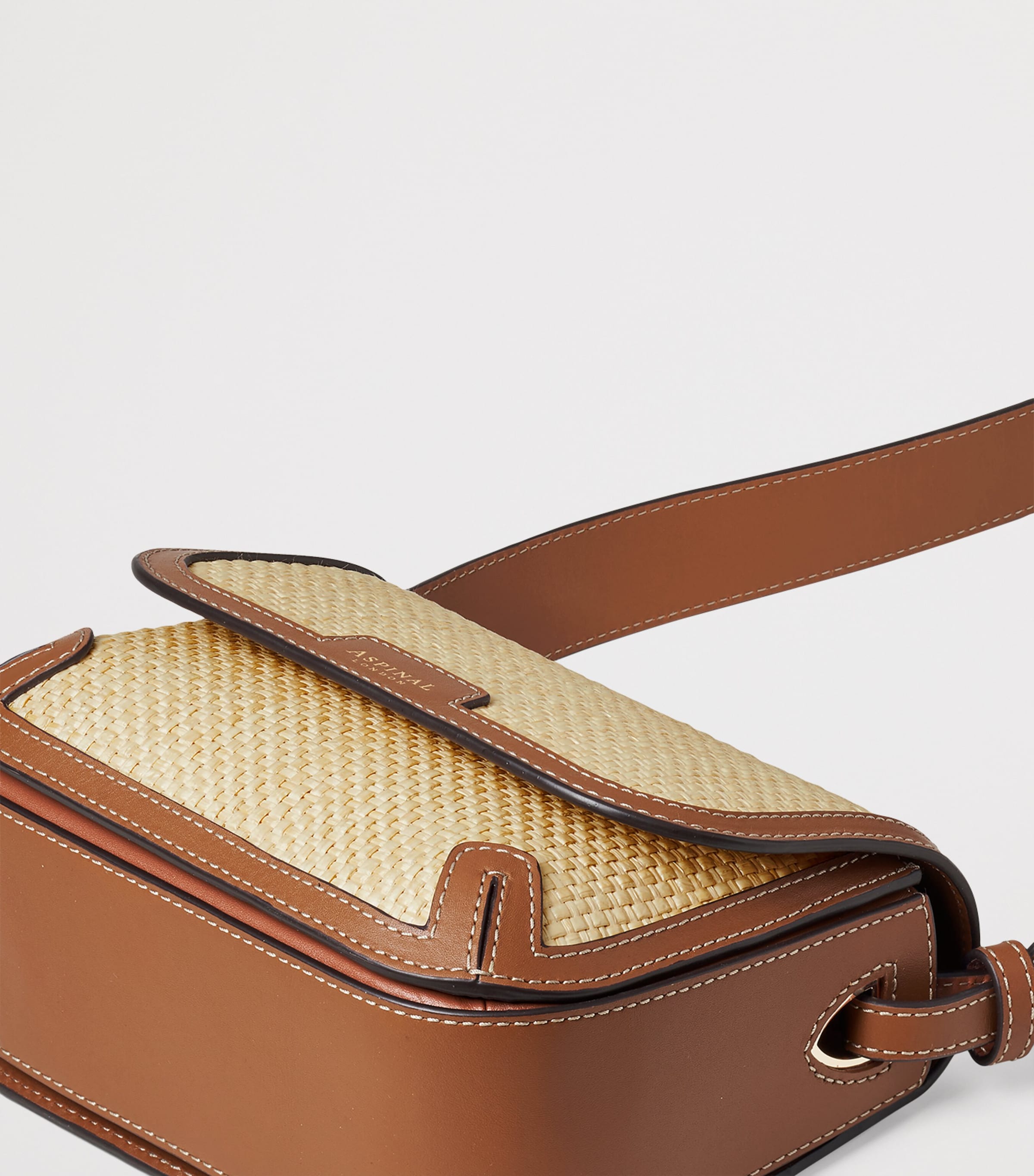 Leather Raffia-Front Ella Cross-Body Bag NEUTRAL Image 5