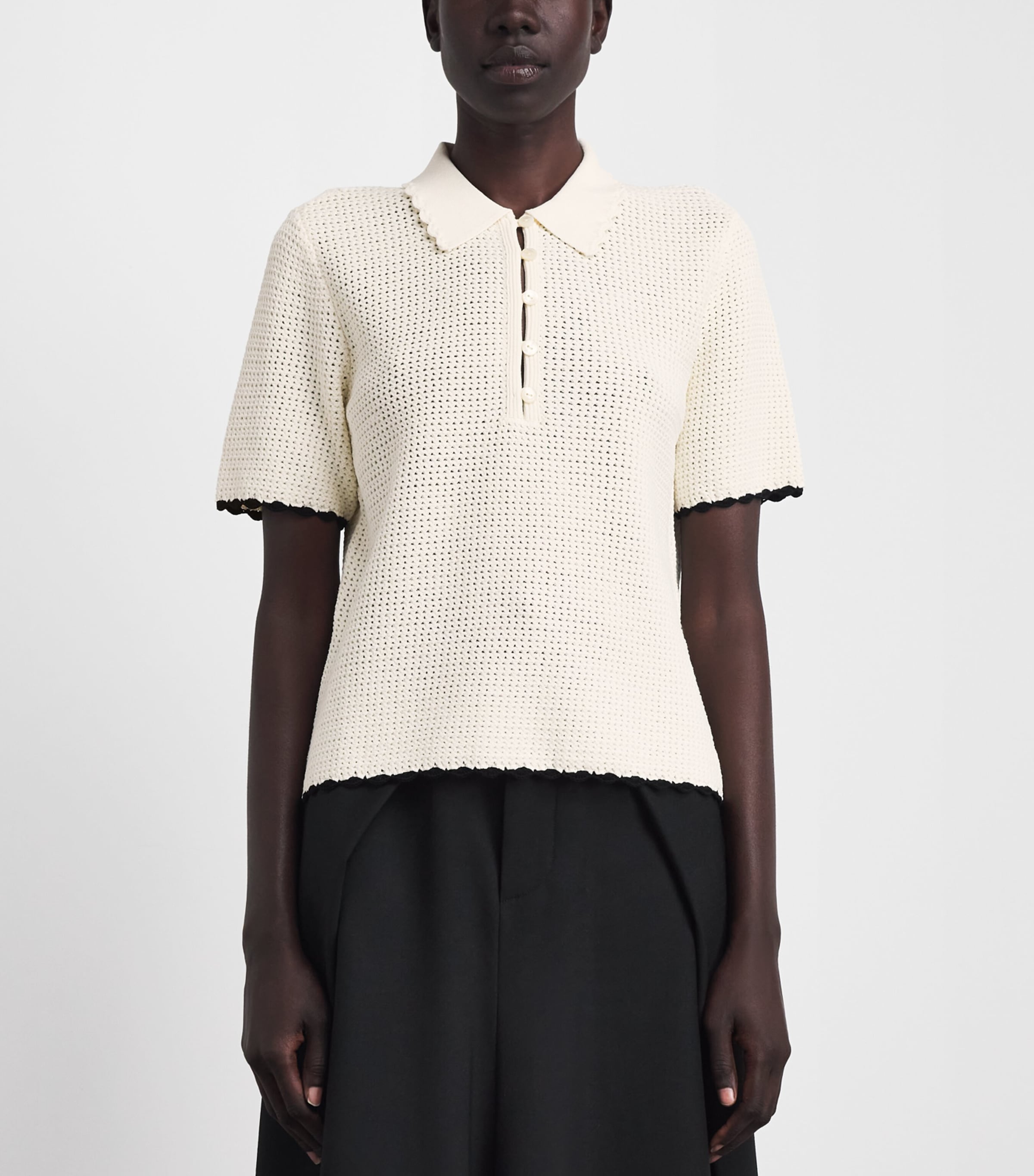 FRAME Womens Crochet Daybreak Polo shirt Cream Image 4