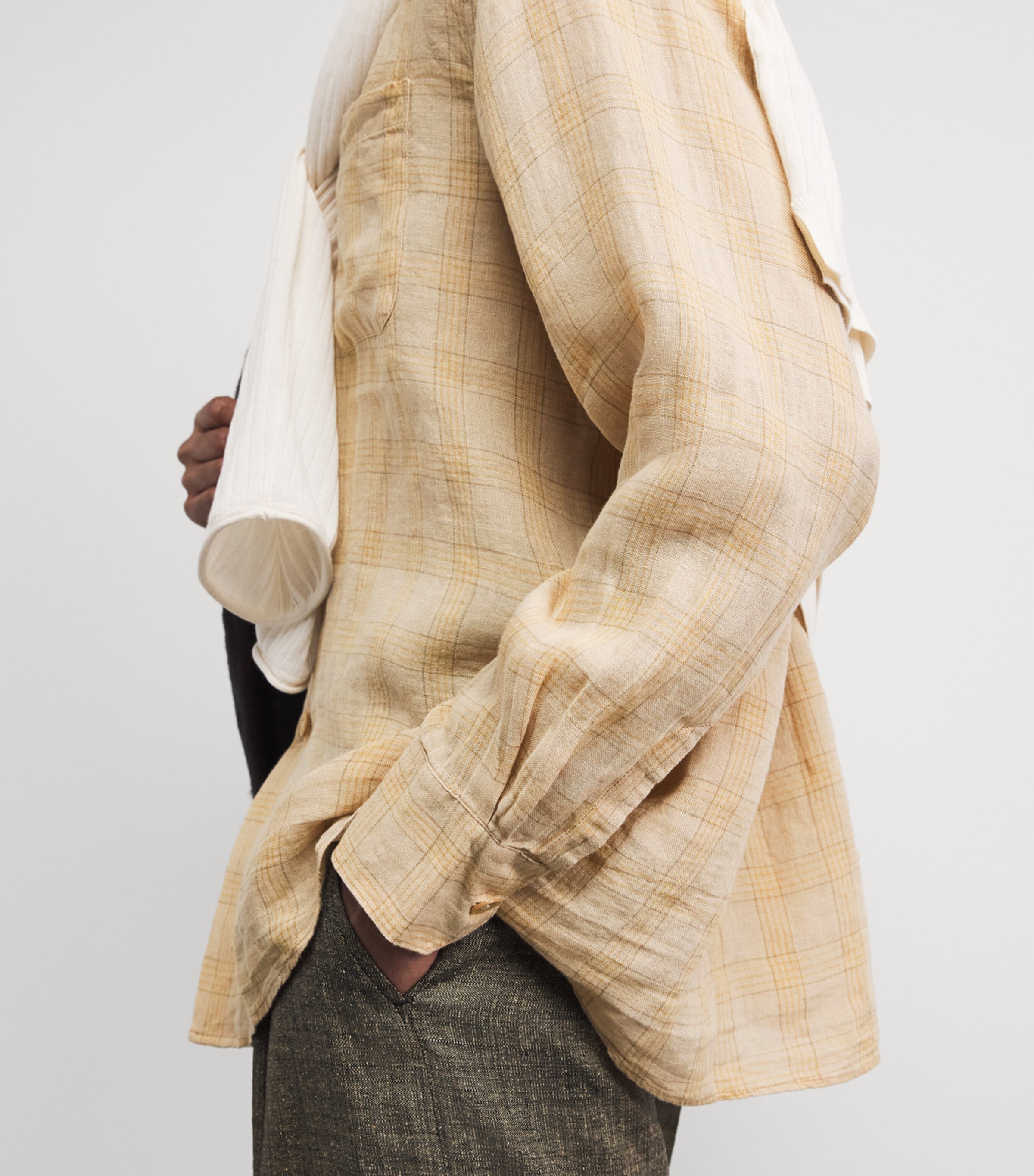Our Legacy Mens Cotton-Linen-Blend Check Above Shirt Vacay Check Image 3