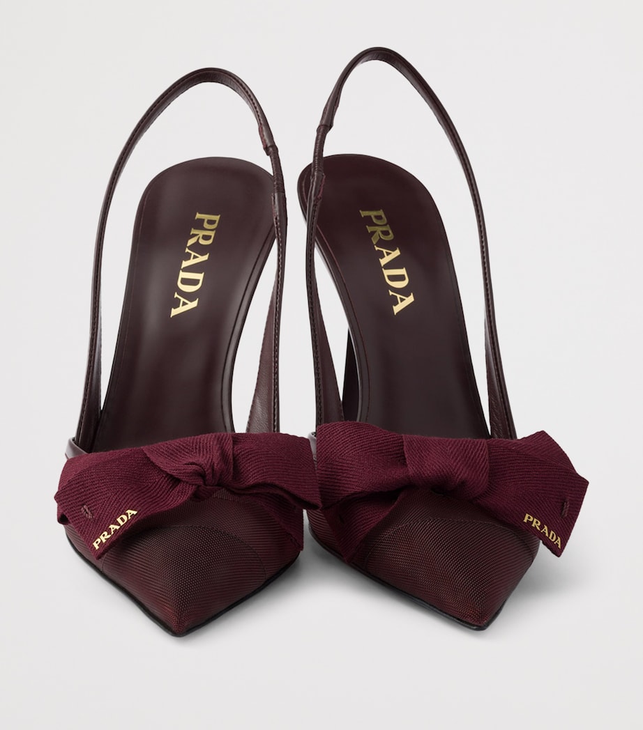 Prada Mesh Bow Slingback Pumps 100 Burgundy Image 5