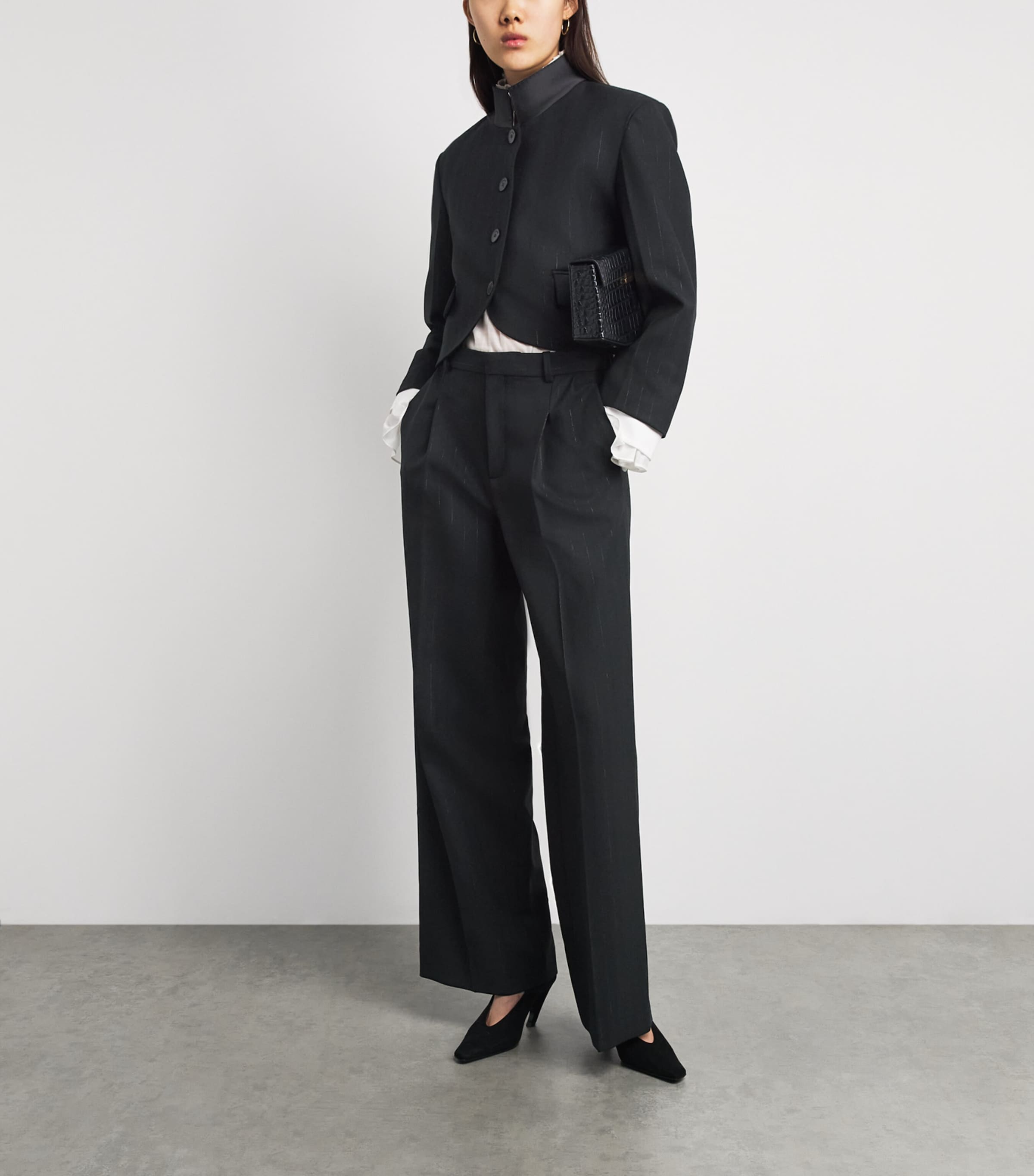 Sandro Paris Womens Stripe Cropped Blazer Black Image 2