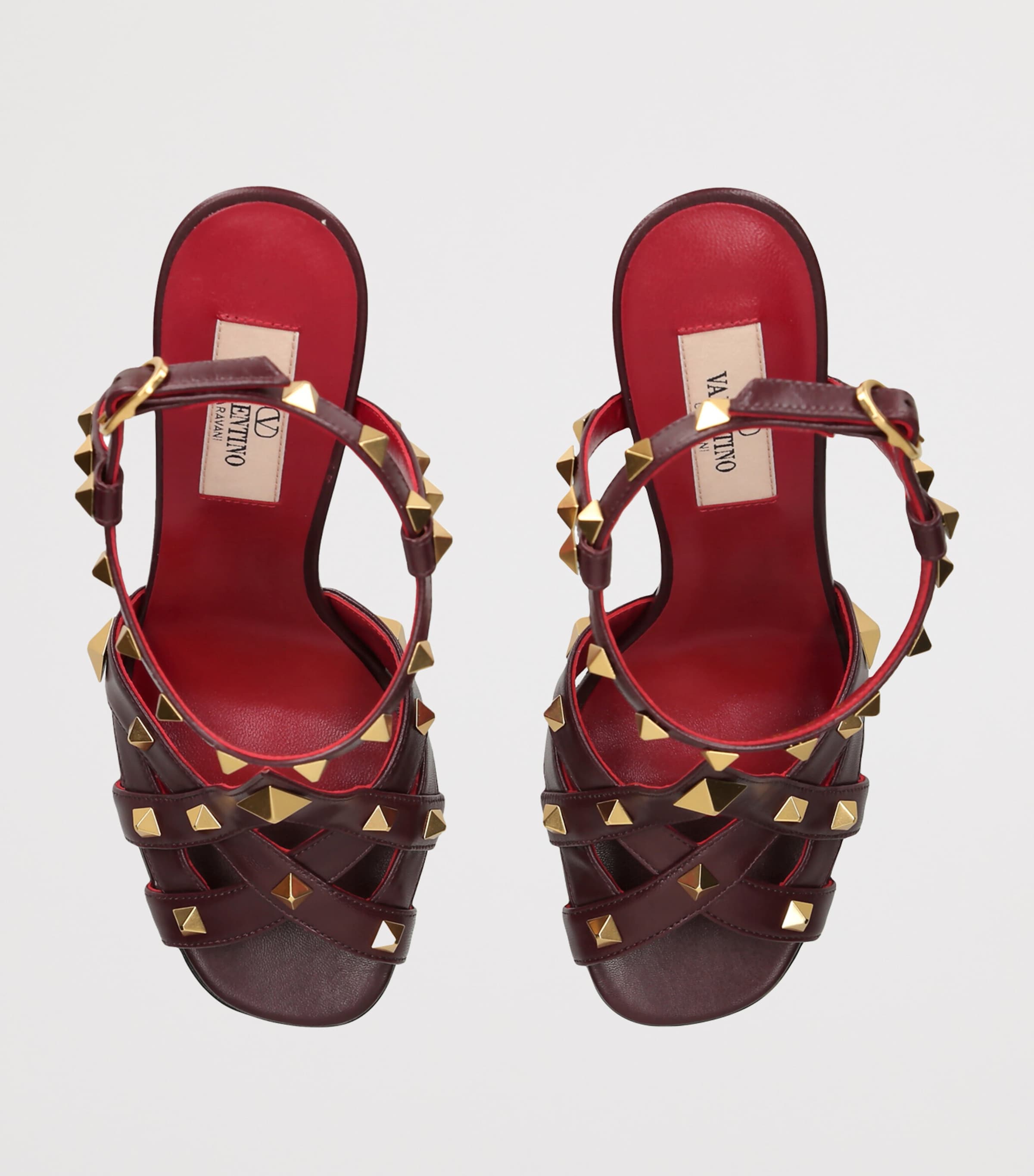 Valentino Garavani Leather Studdy Heeled Sandals 100 Dark Brown Image 3