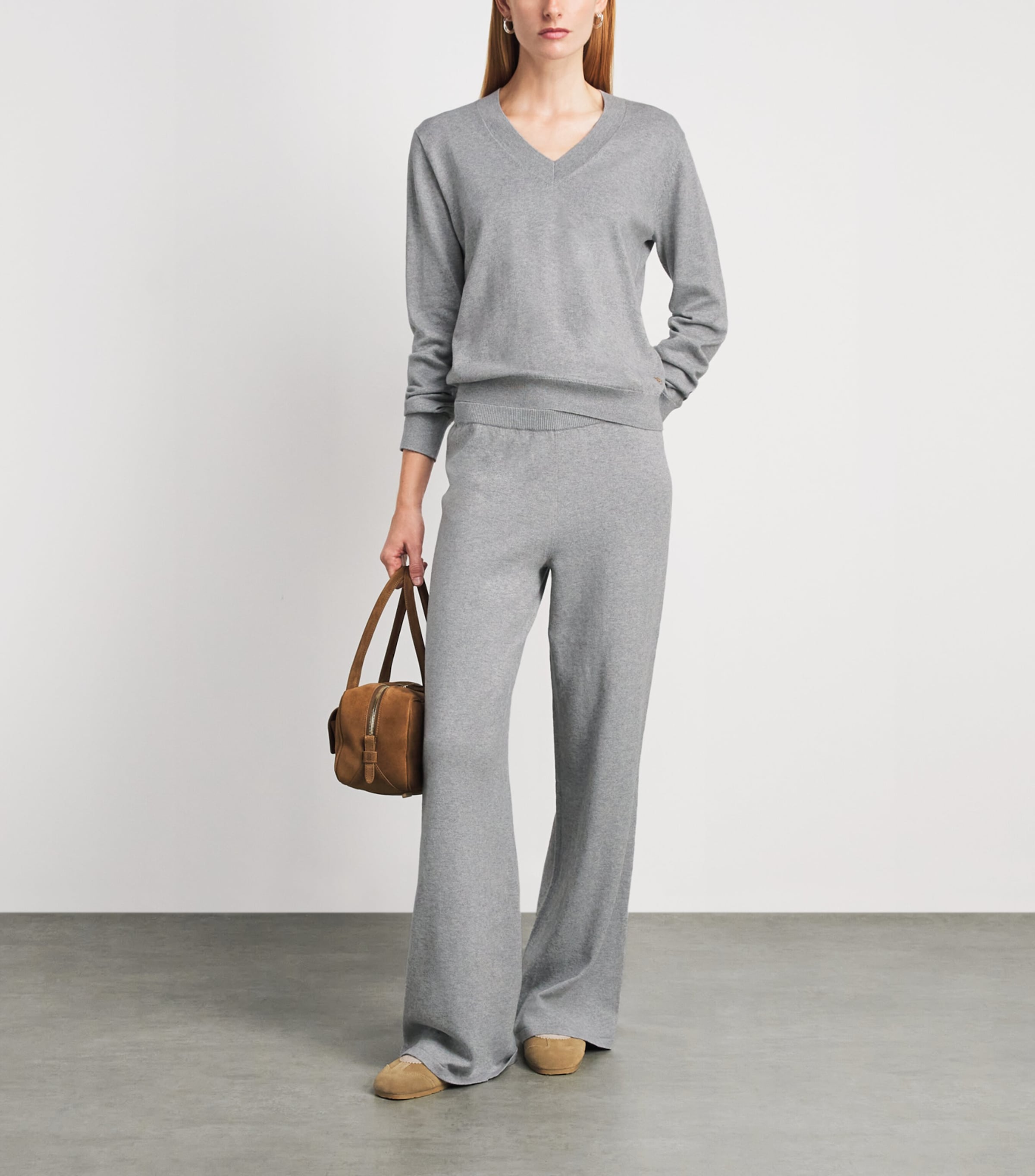 ÉTERNE Womens Cotton-Cashmere Lennox Sweater Grey Image 2