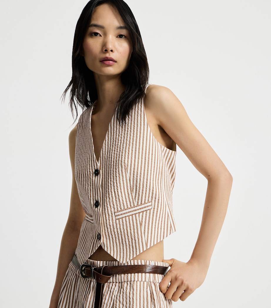 Brunello Cucinelli Womens Techno Cotton Seersucker Stripe Vest Image 4