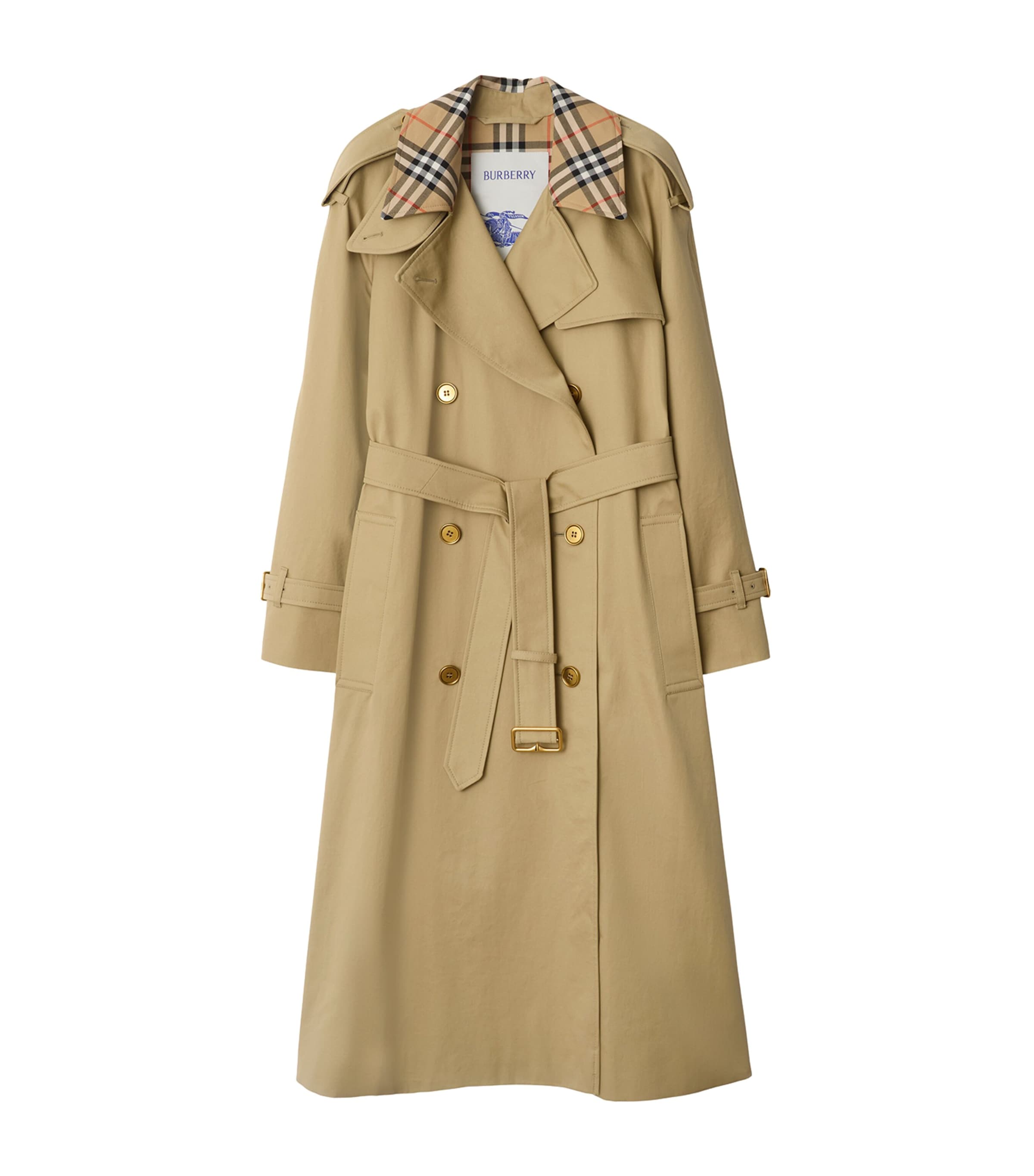 Burberry Check Collar Long Castleford Trench Coat Clothing In Sand