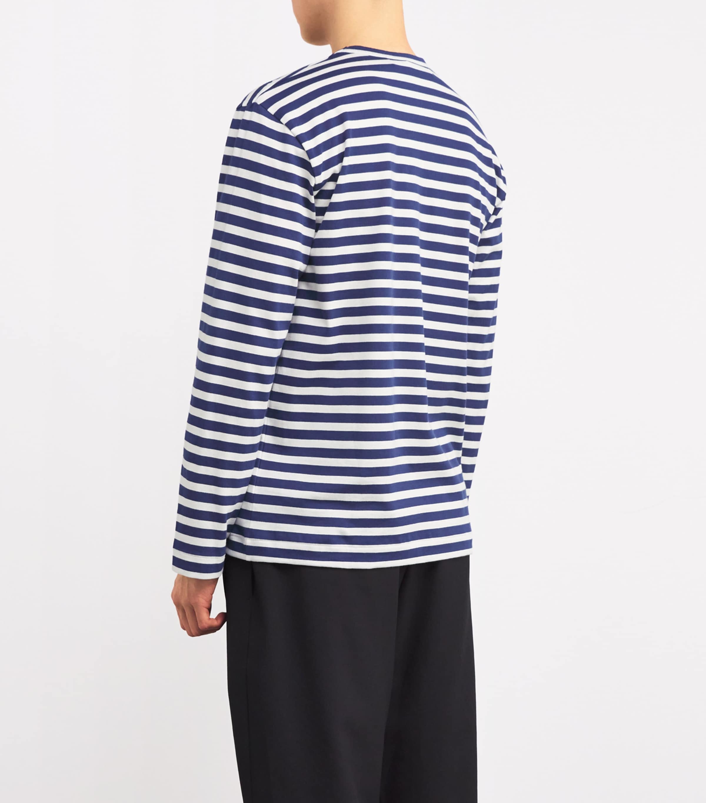 Comme Des Garçons Play Mens Heart Logo Striped T-Shirt Navy Image 4