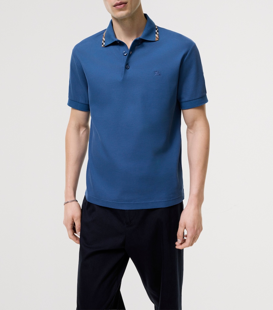 Burberry Mens Cotton Check-Trim Polo Shirt Officers Blue Image 2