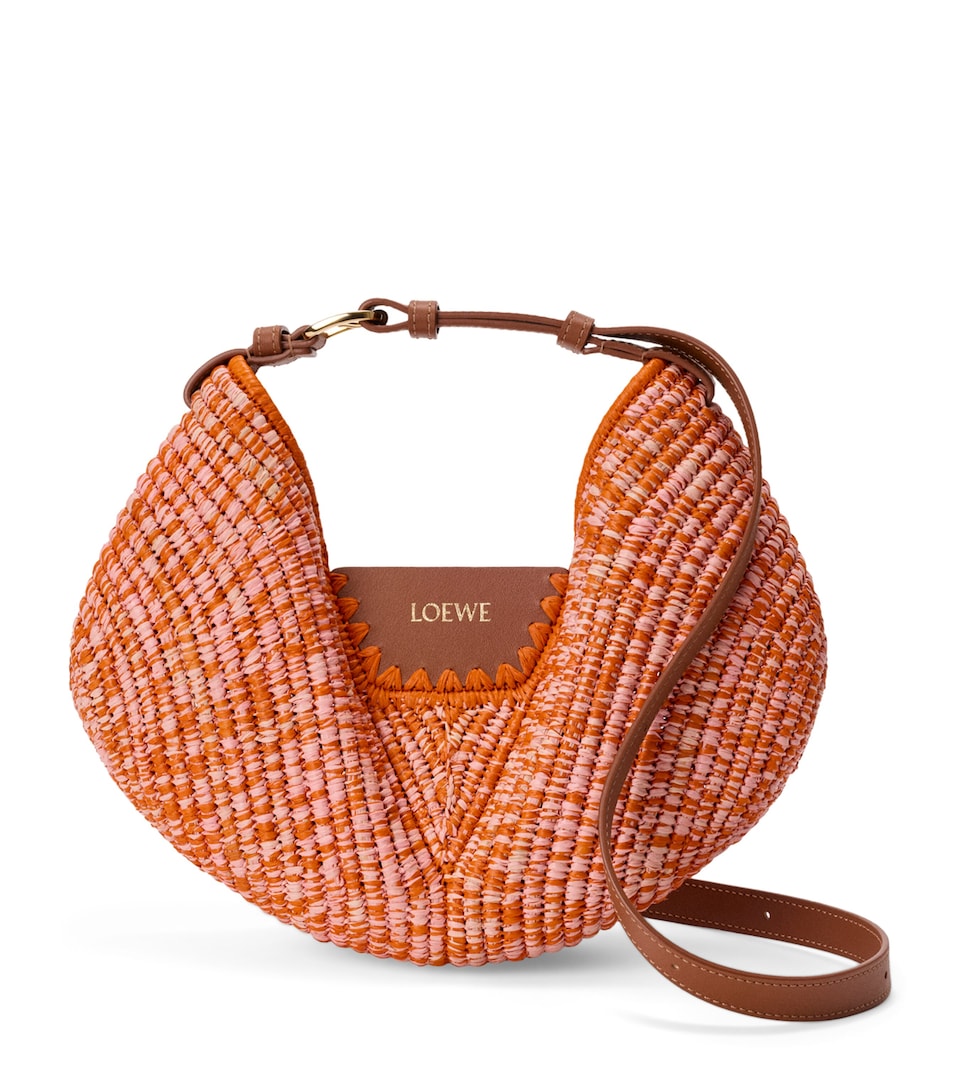 LOEWE x Paula's Ibiza Medium Raffia Swing Shoulder Bag Bright Orange/pink