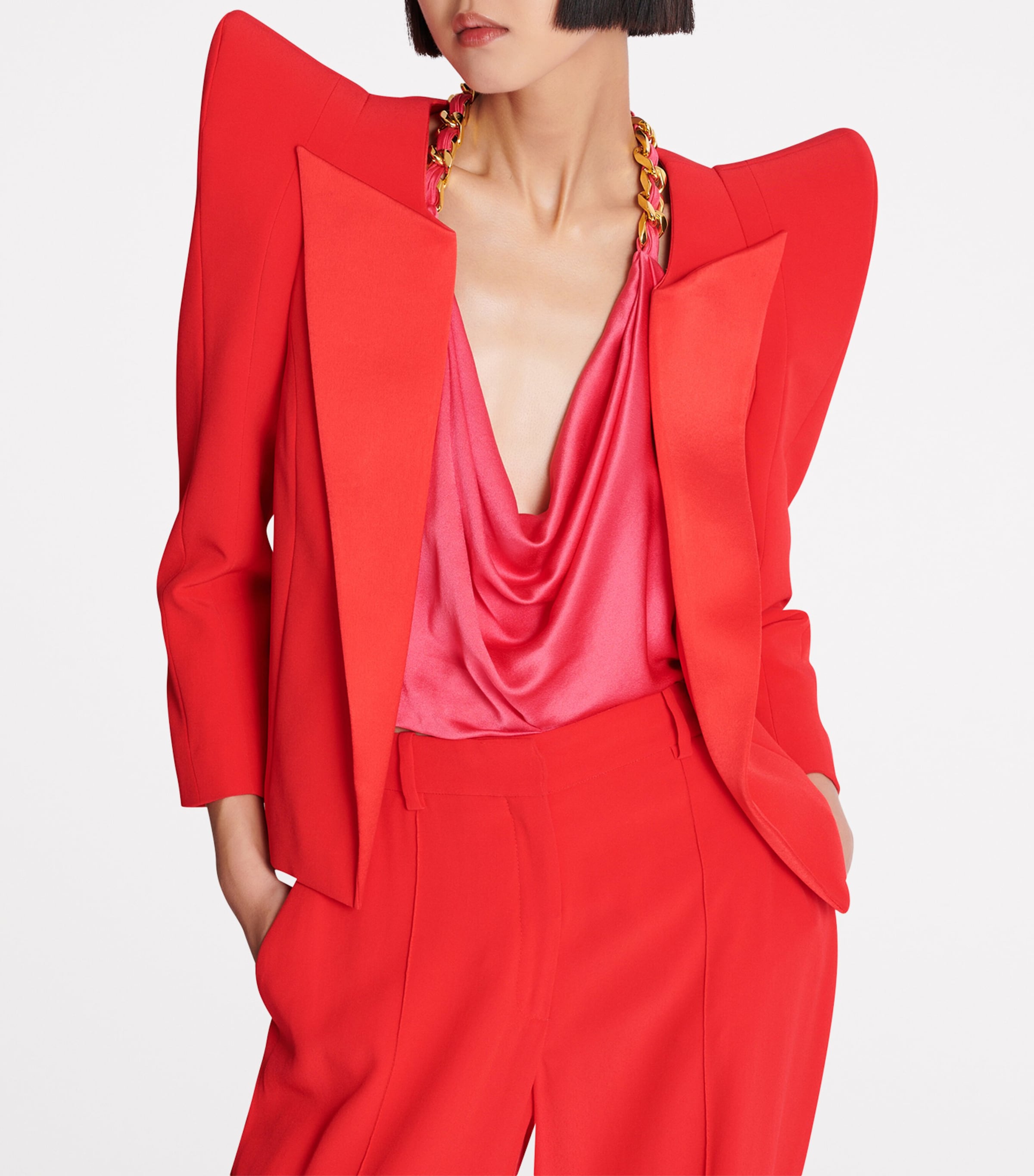 Crepe Cropped Blazer 3CE ROUGE FONCE Image 2