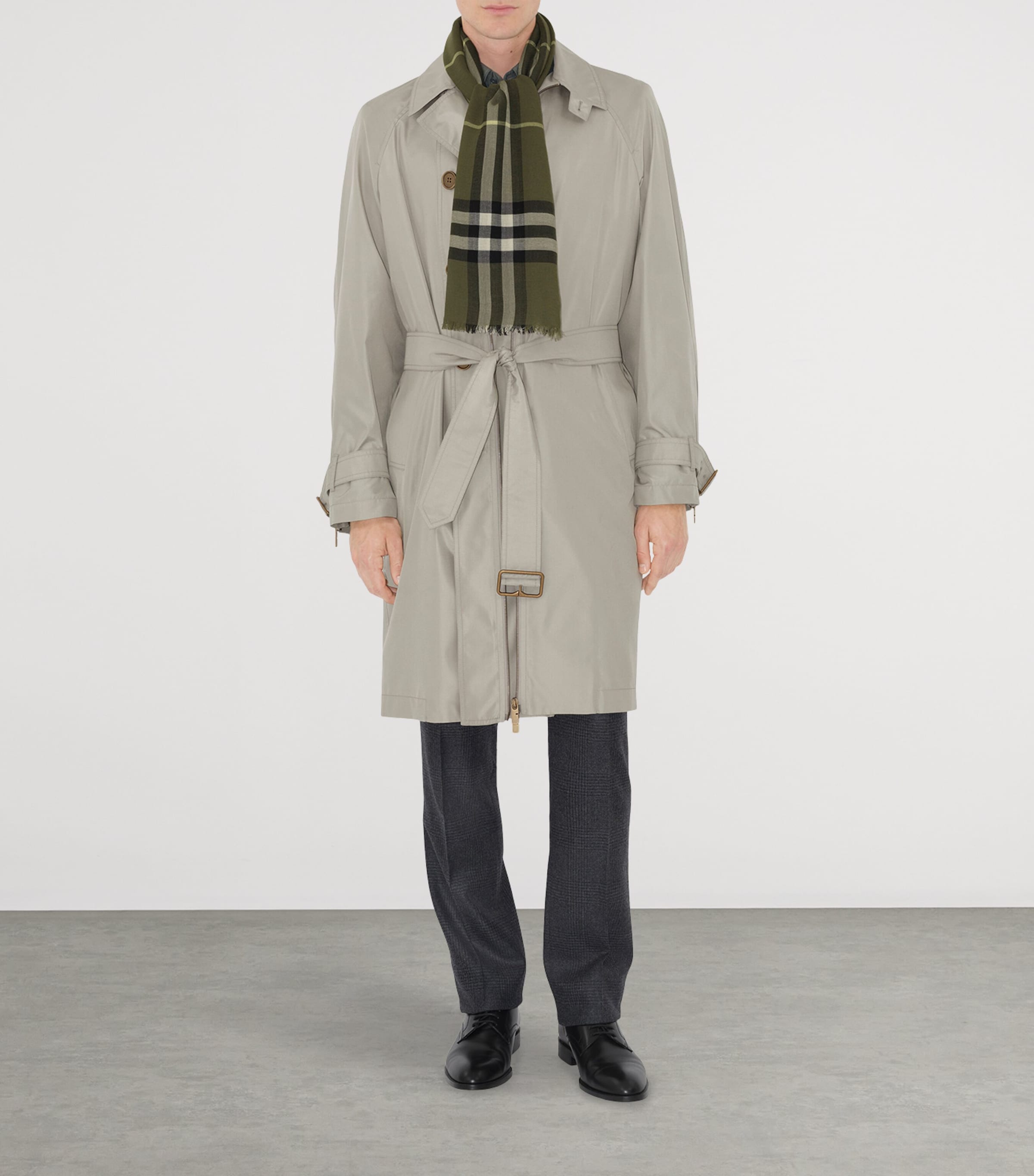 Wool Wide Check Scarf PEA GREEN Image 4