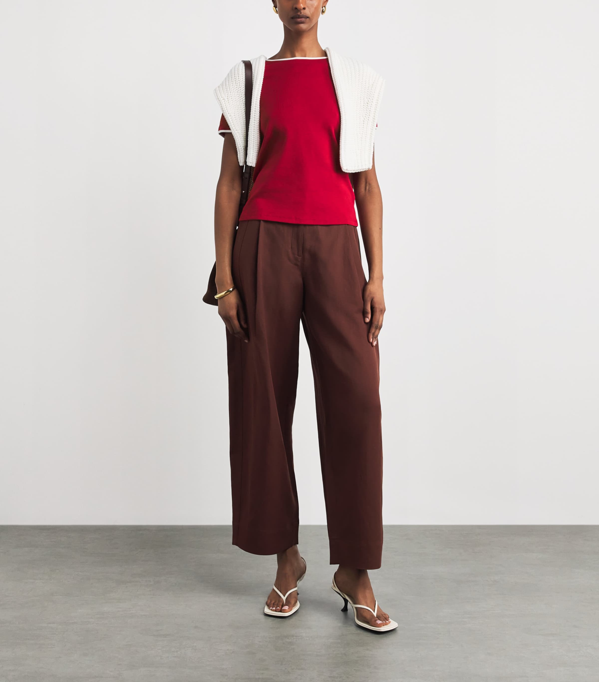 ME+EM Womens Organic Cotton Slim T-Shirt Deep Red/cream Image 2