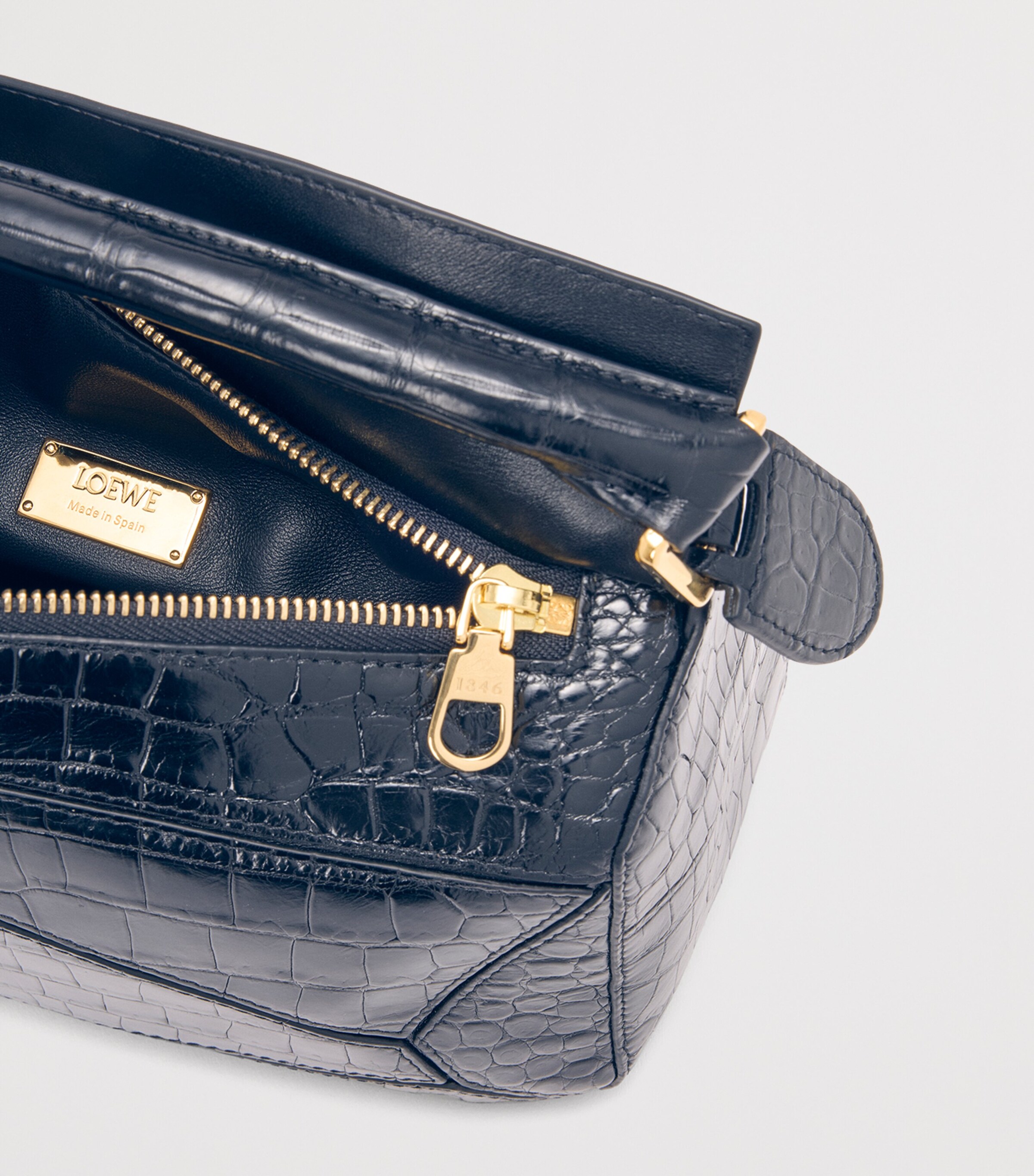 Small Crocodile Skin Puzzle Top-Handle Bag NAVY Image 9