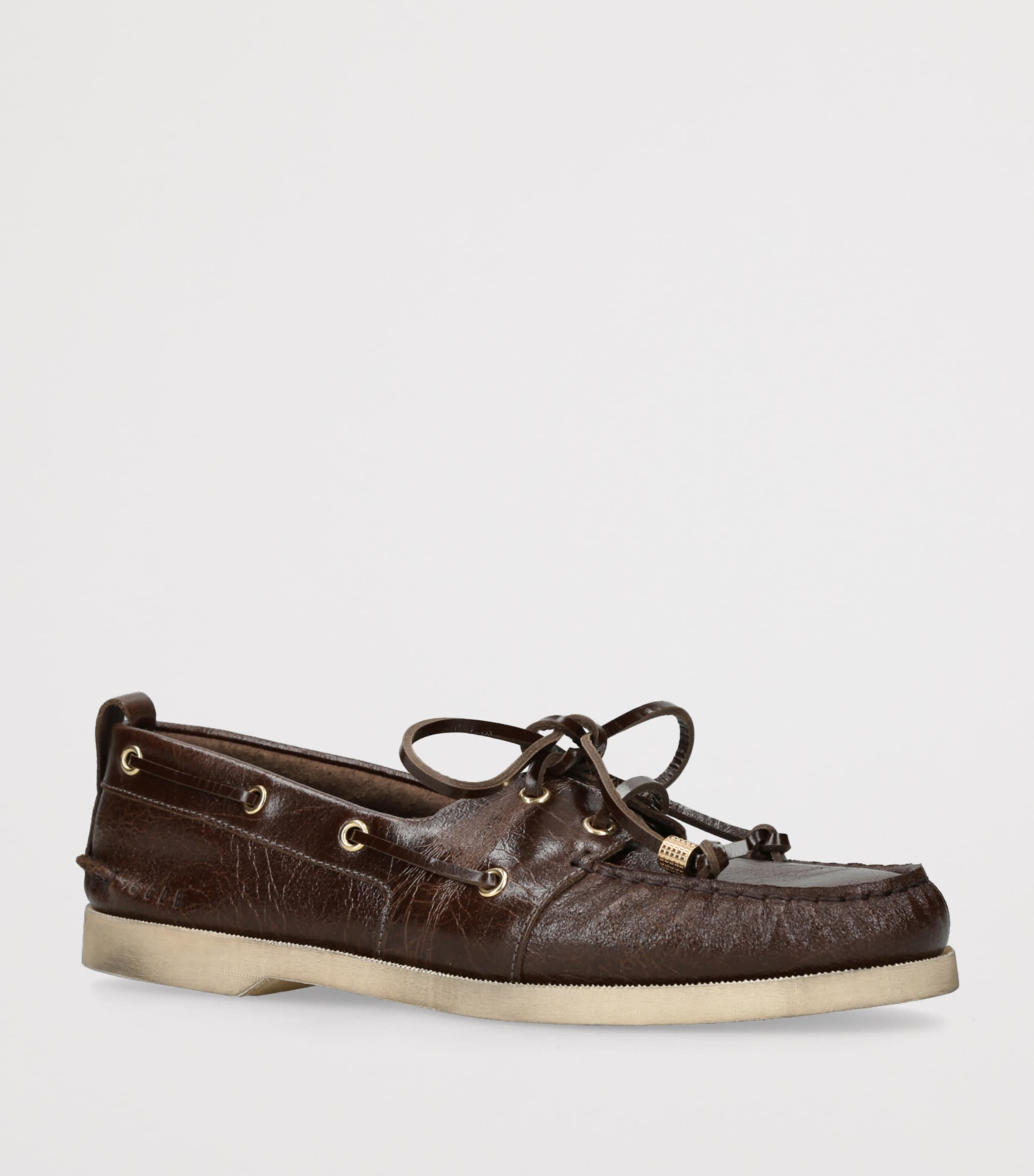 Golden Goose Leather Boat Shoes Dark Brown Image 3