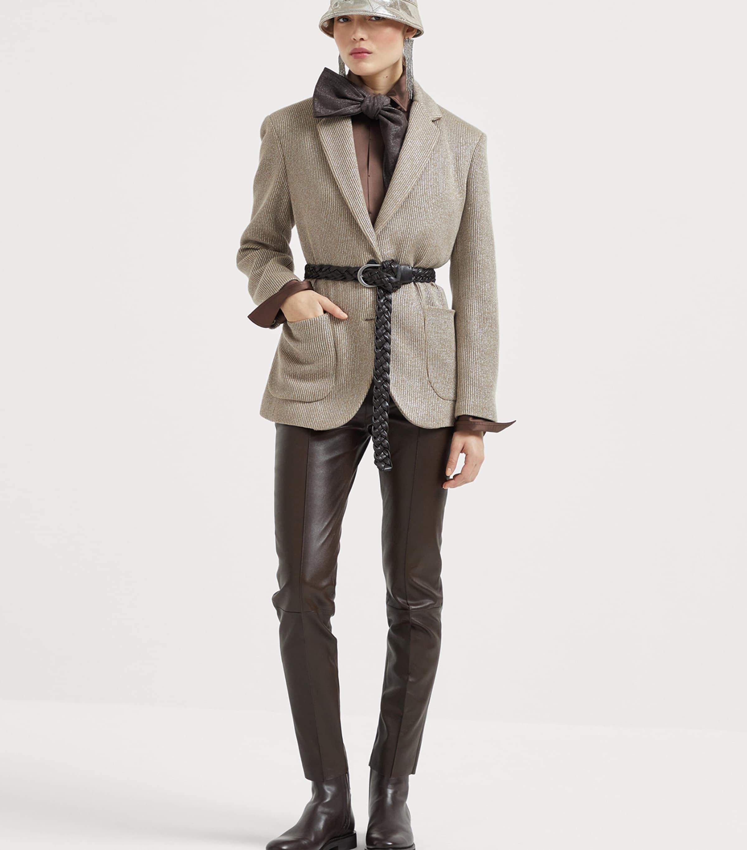 Brunello Cucinelli Womens Cotton-Blend Ribbed Blazer Image 4